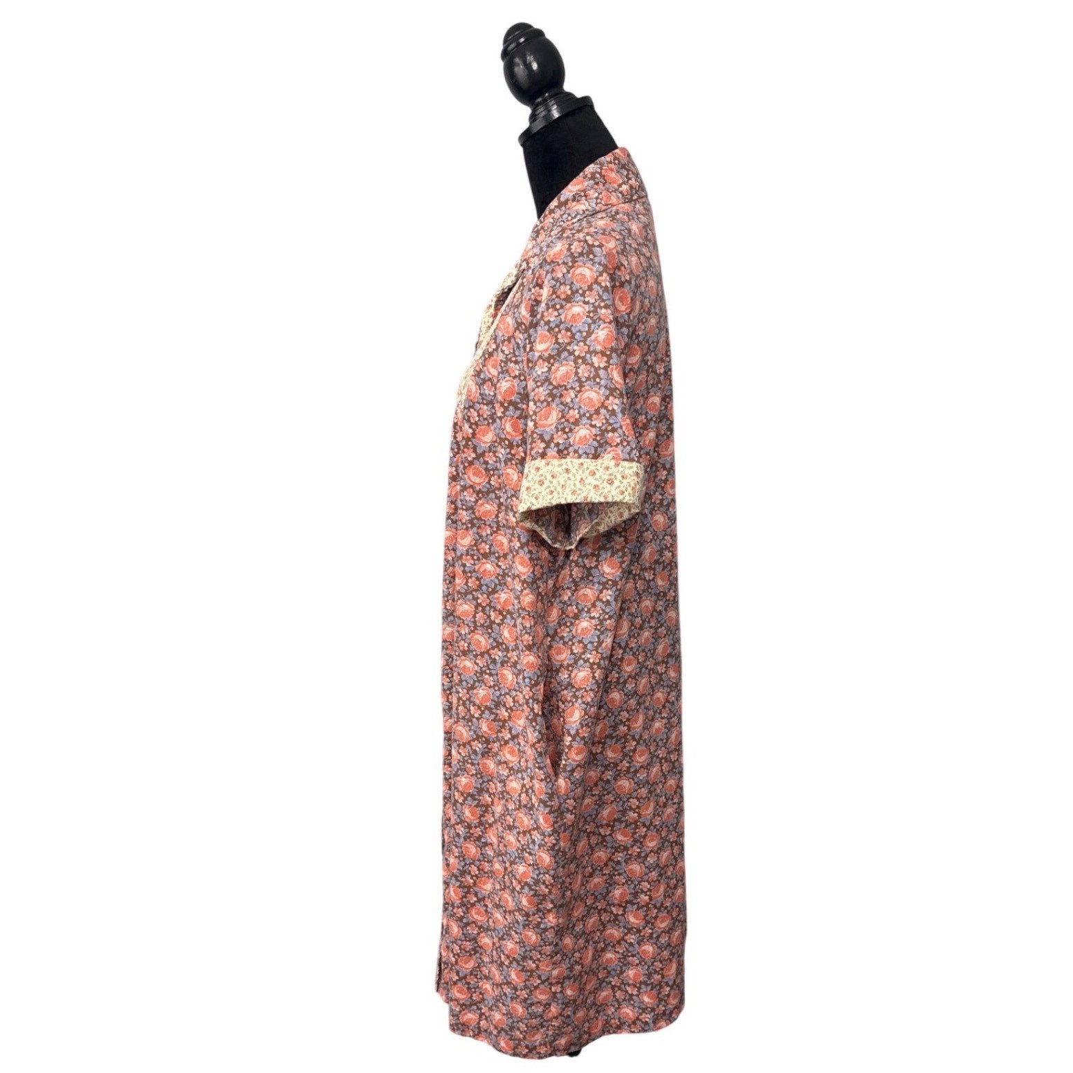 Vintage Studio Coat Floral House Dress Pearl Snap Front Pintuck Bib USA Large