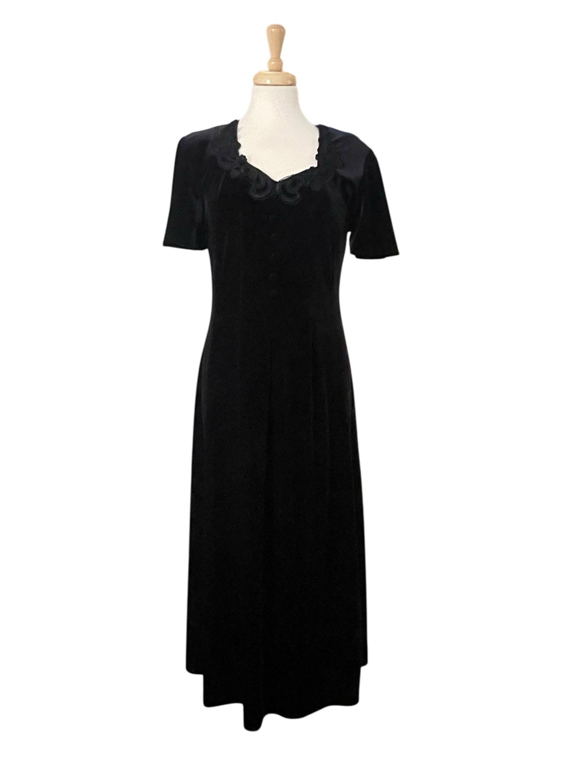 Vintage Dressy Betsy Sz 8 Lace Black Velour Maxi Evening Victorian 90’s Y2k Goth