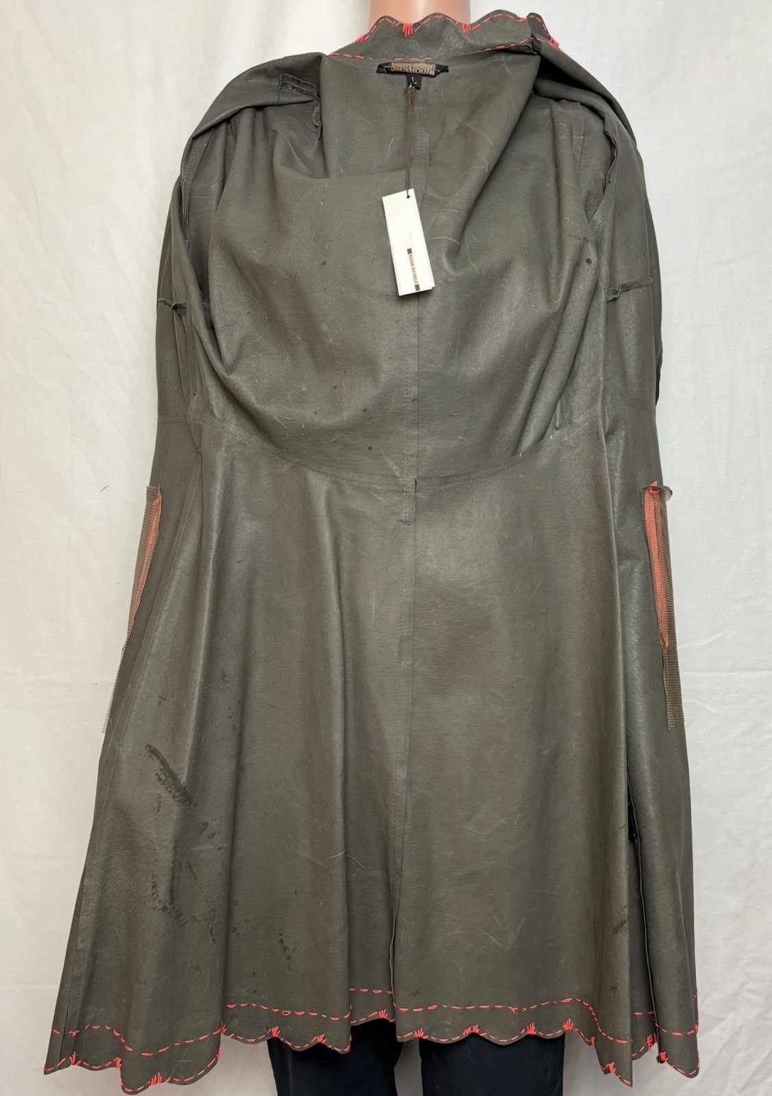 Rozae Nichols Suede Jacket w Belt Scalloped Hem Unique Boho Olive Green NWT