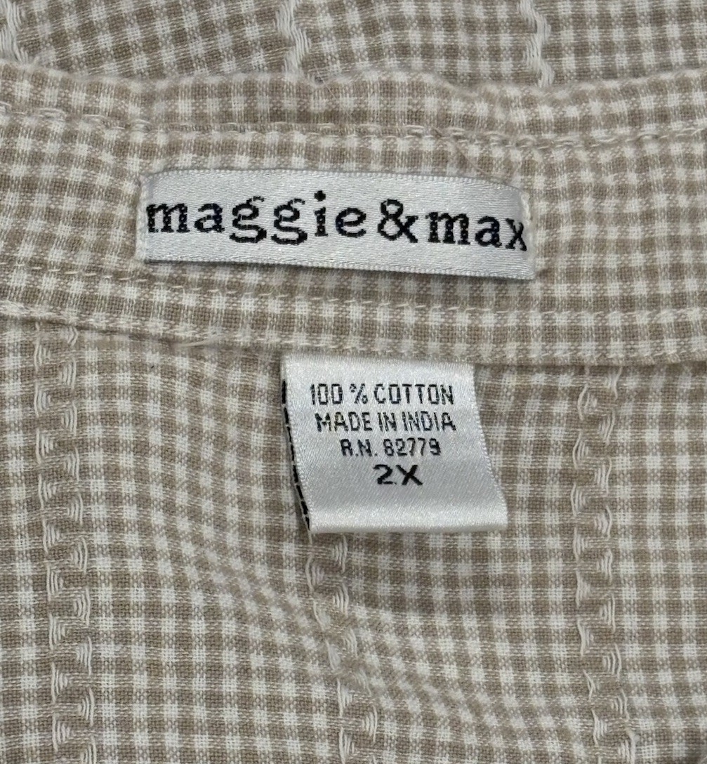 Vintage Embroidered Plaid Button Up Shirt Sz 2X Gingham Leaves Fall Teacher