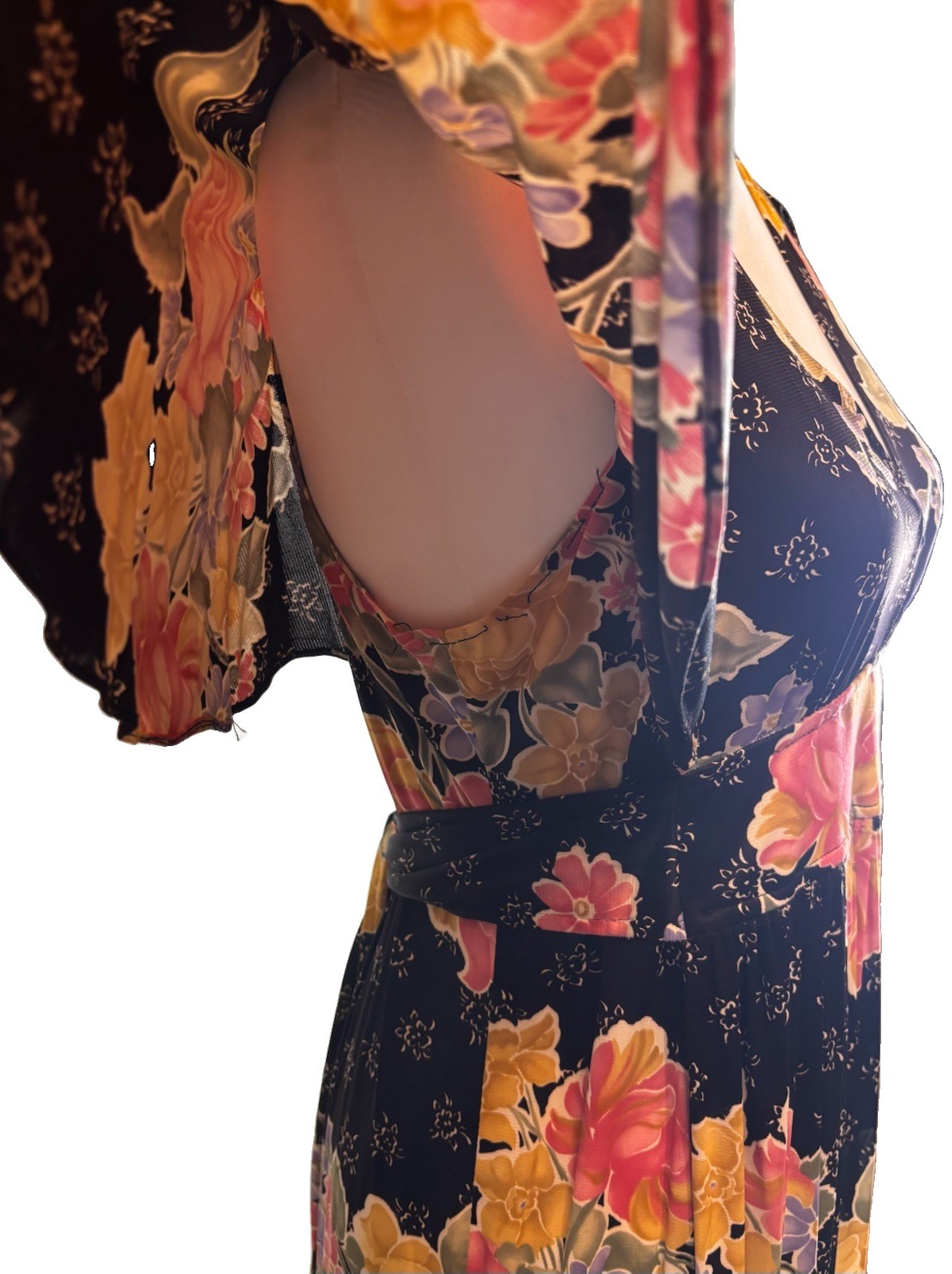 VTG Union Made 70s Boho Floral Flutter Sleeve Cottagecore Maxi Dress Size 13