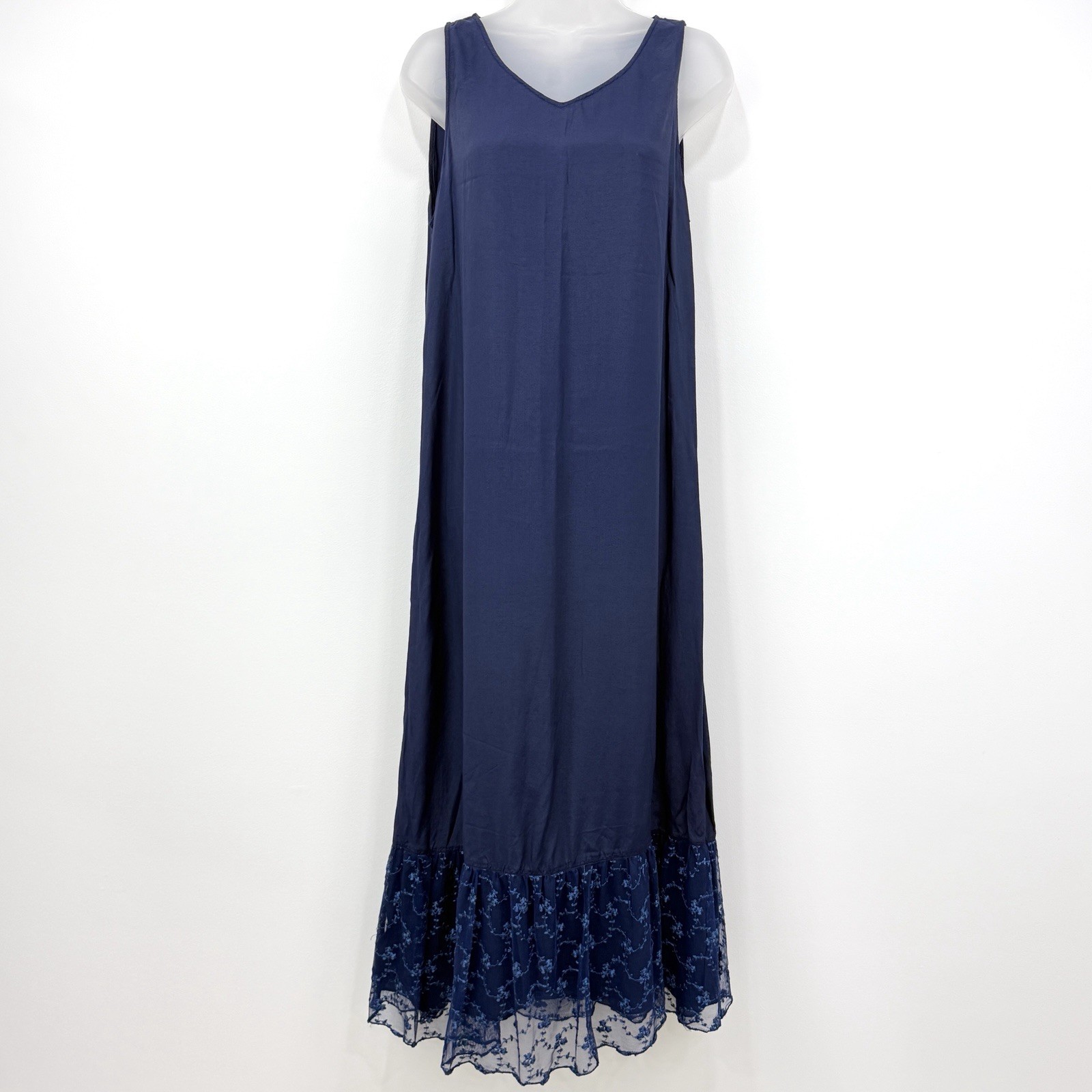 VTG April Cornell Dress Women&rsquo;s S Navy Cottagecore Prairie Floral Lace Trim Maxi