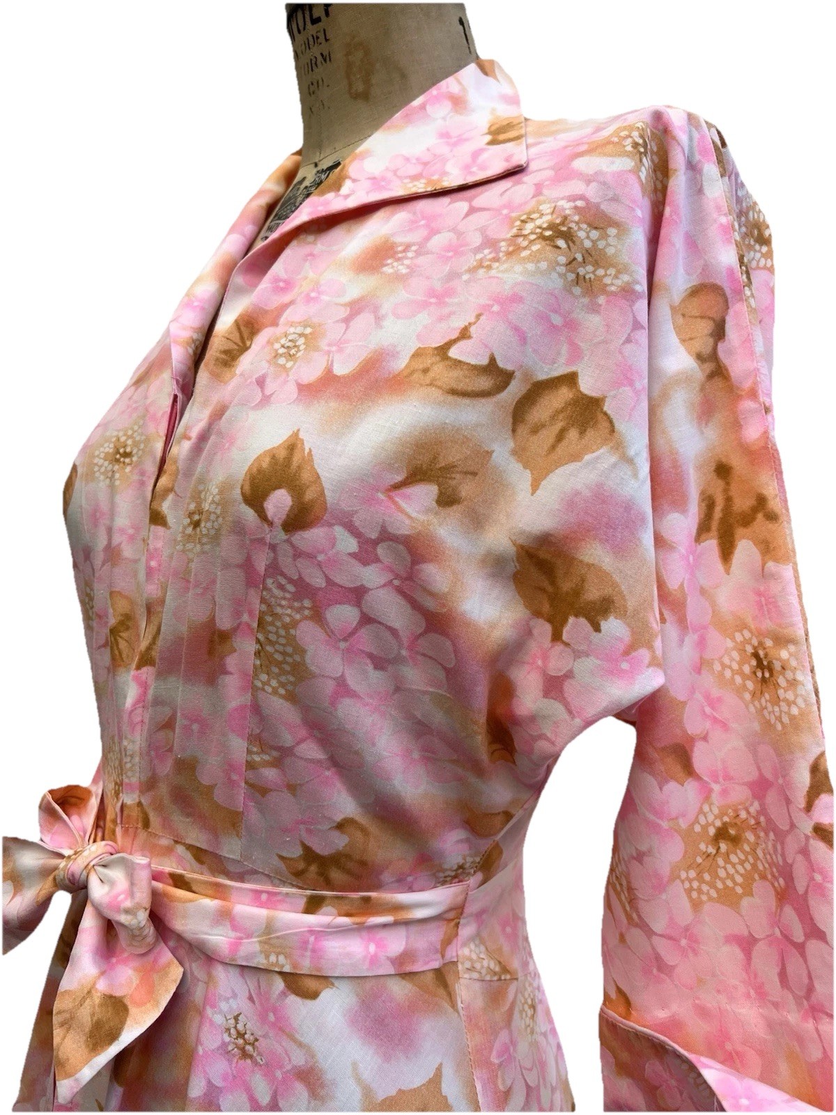 50s 60s Glamour Hostess Gown Floral Cotton Dogwood Print Fredericks of Hollywood