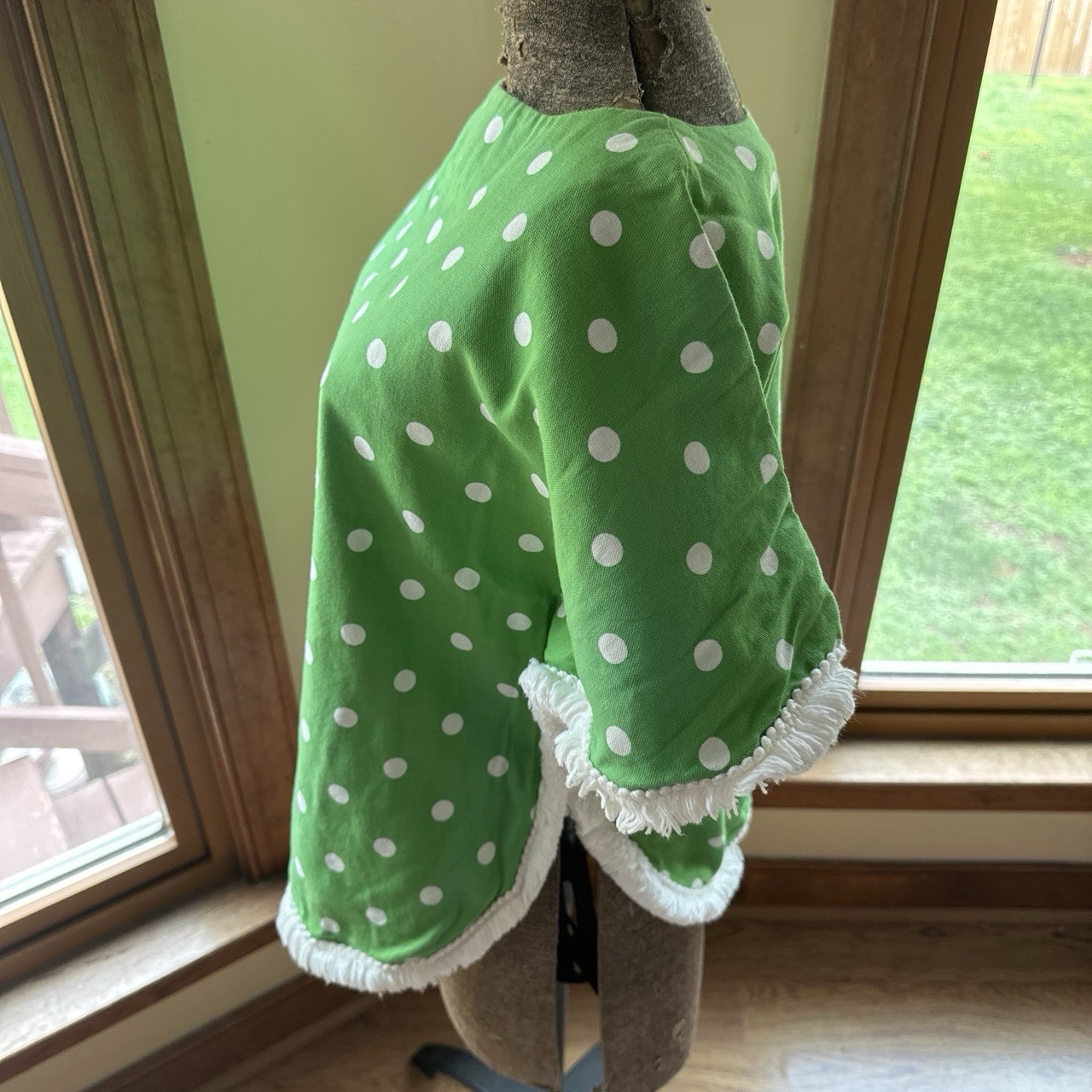 Vintage Handmade Polka Dot Fringed Shirt Poncho