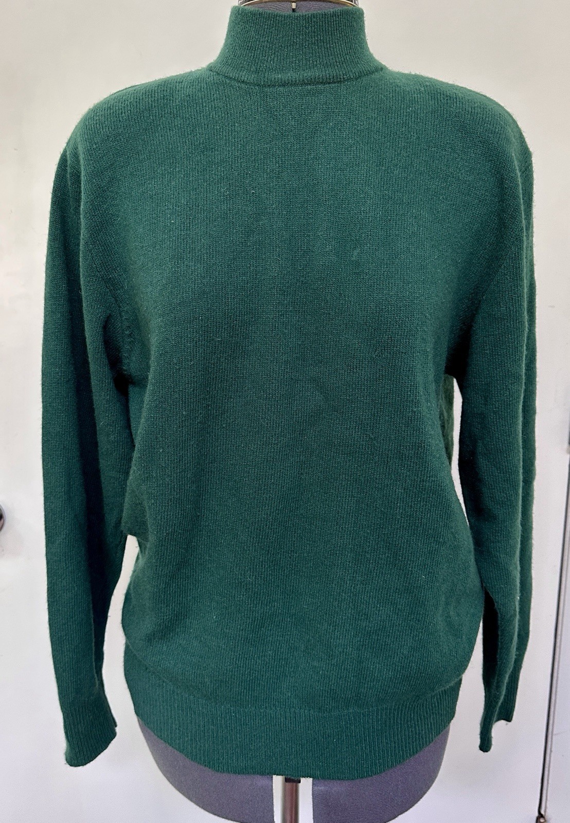 VINTAGE 1990s NEIMAN MARCUS DARK FOREST GREEN 100% CASHMERE SWEATER MOCK NECK XL
