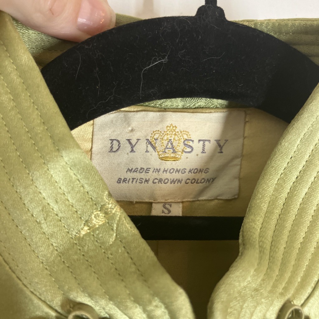 Vintage 1950s Silk Green Brocade Jacket Pant set Dynasty Hong Kong British Sz S