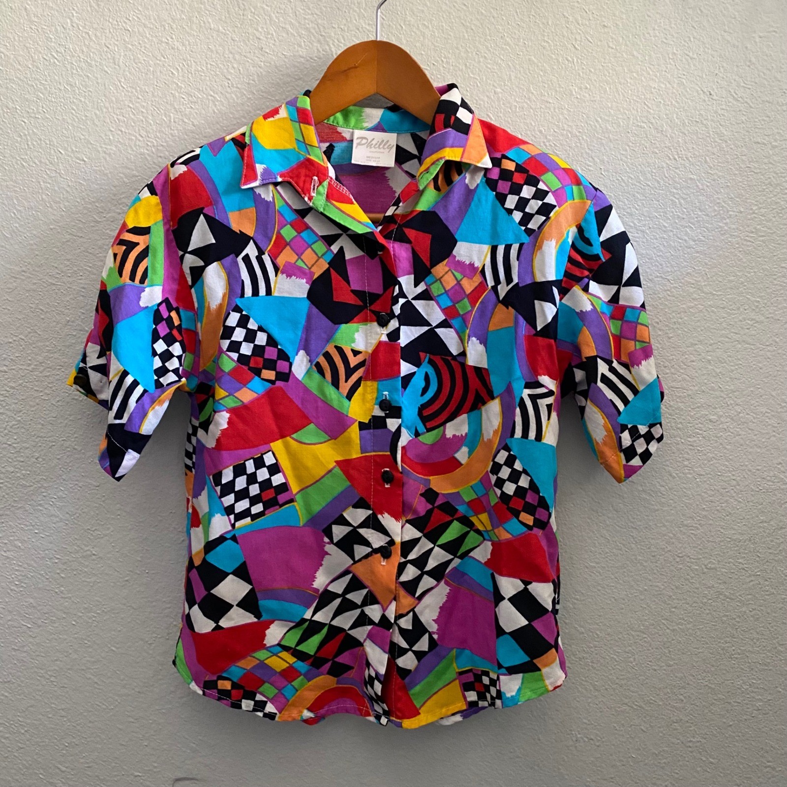 Vintage Abstract Geometric Button Up Made in USA – fits like small-xs