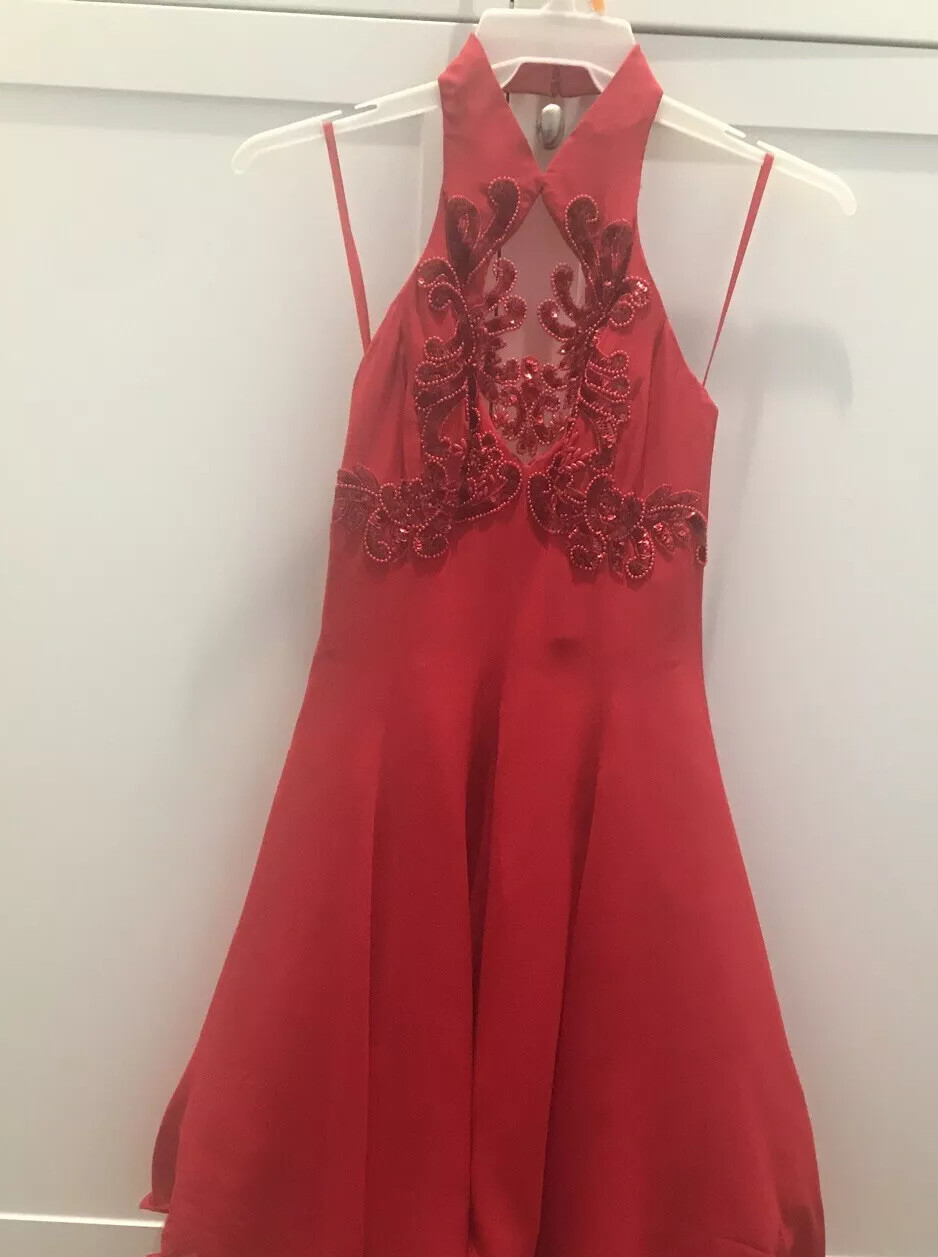 Vintage RED, Silk, Della Roufogali,Beaded ,Cocktail Or Prom Dress