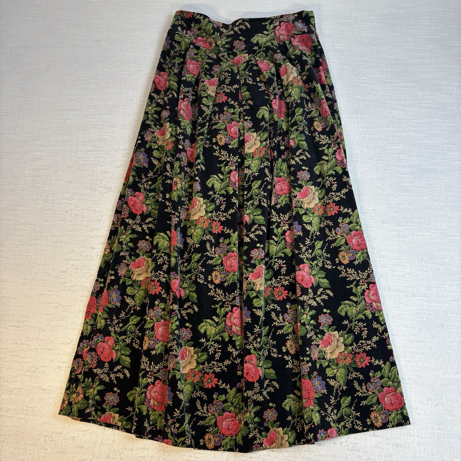 Vintage Herman Geist Hand Embroidered Cardigan & Velveteen Floral Skirt Set M