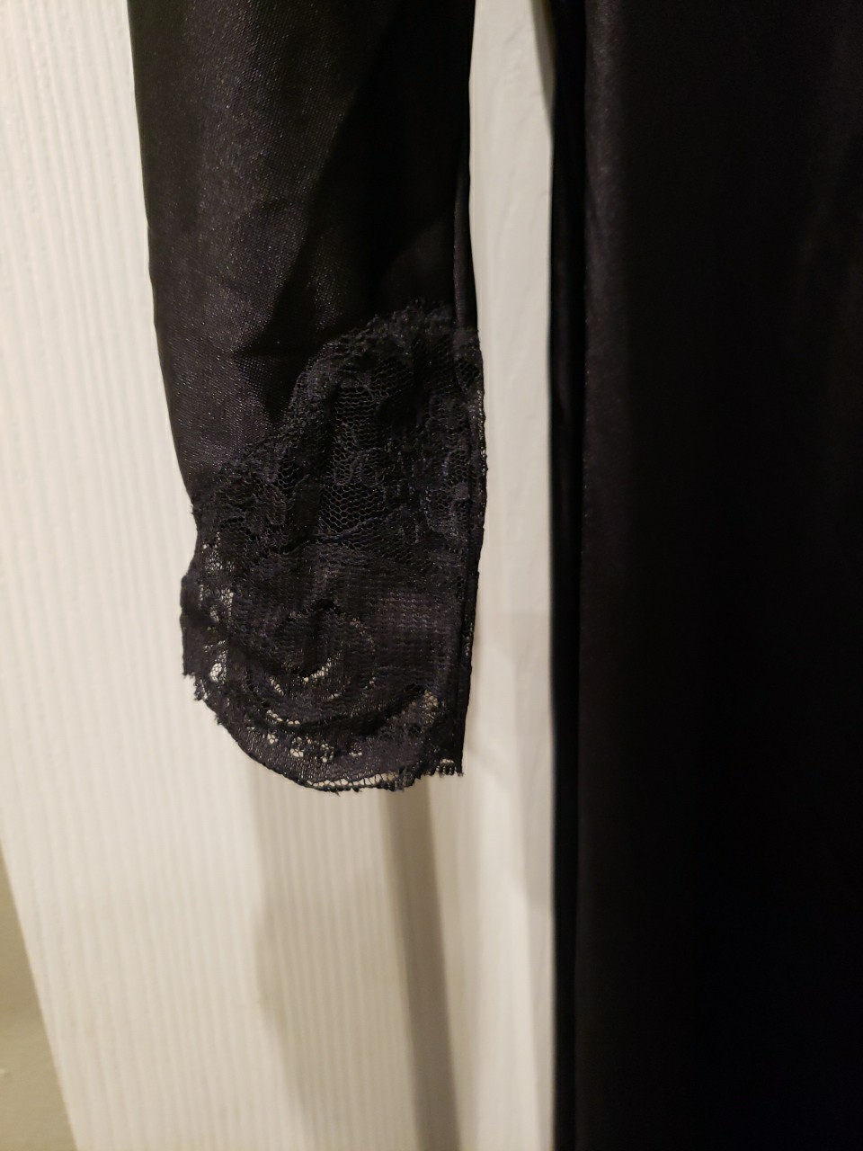 Vintage Silky Black Wrap Around Long Nightgown Hollywood Core Glamour