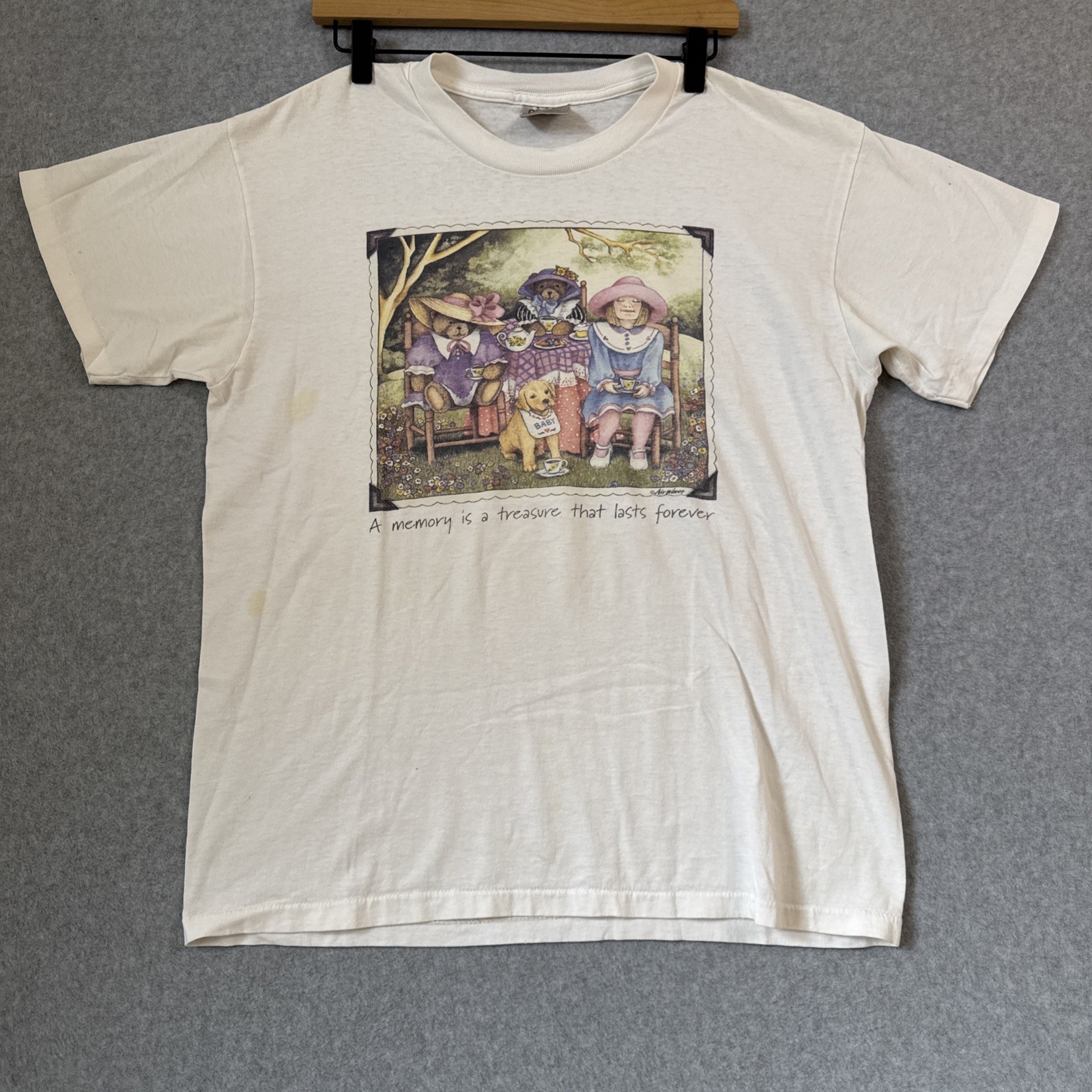Vintage Oneita Tea Party Graphic Shirt Womens Large USA Made