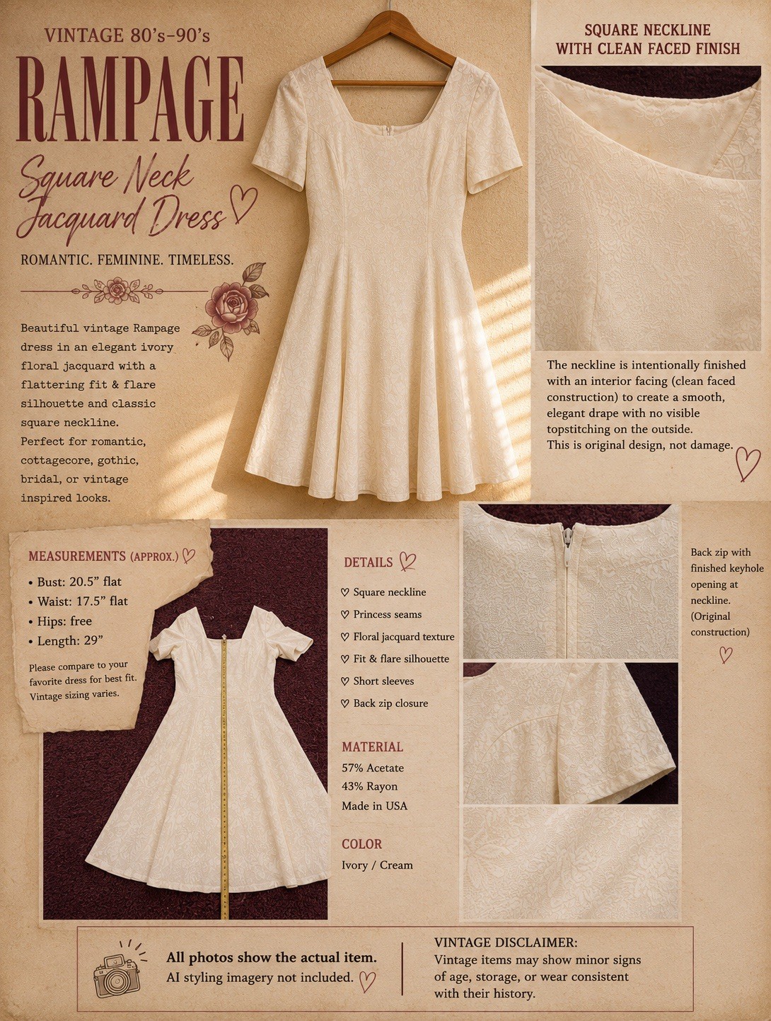 VTG 80’s Rampage Ivory Jacquard Dress Romantic Gothic Vampire Bride EUC sz 11