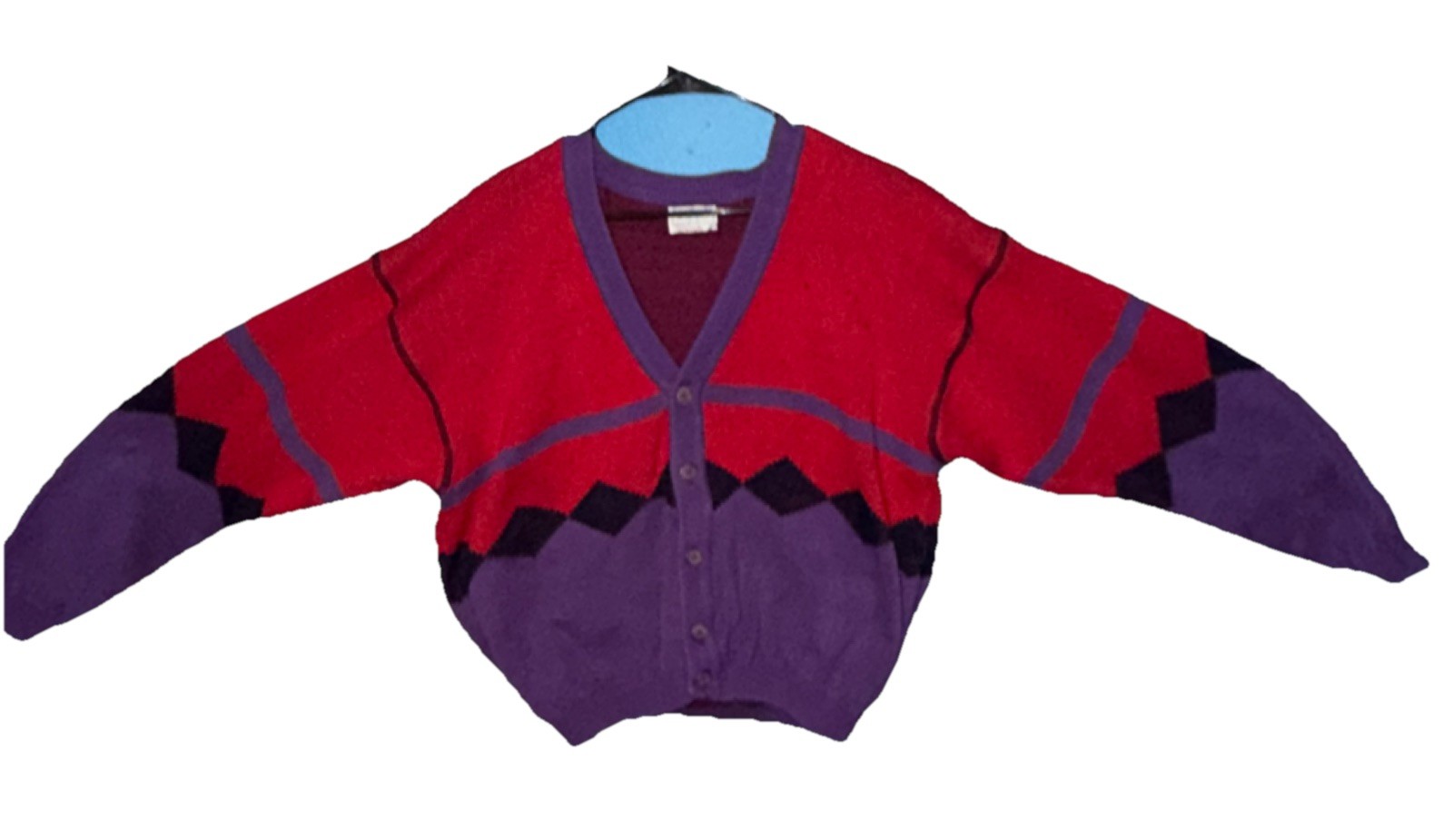Benetton Geometric Cotton Sweater Red Purple Black Vintage Regular