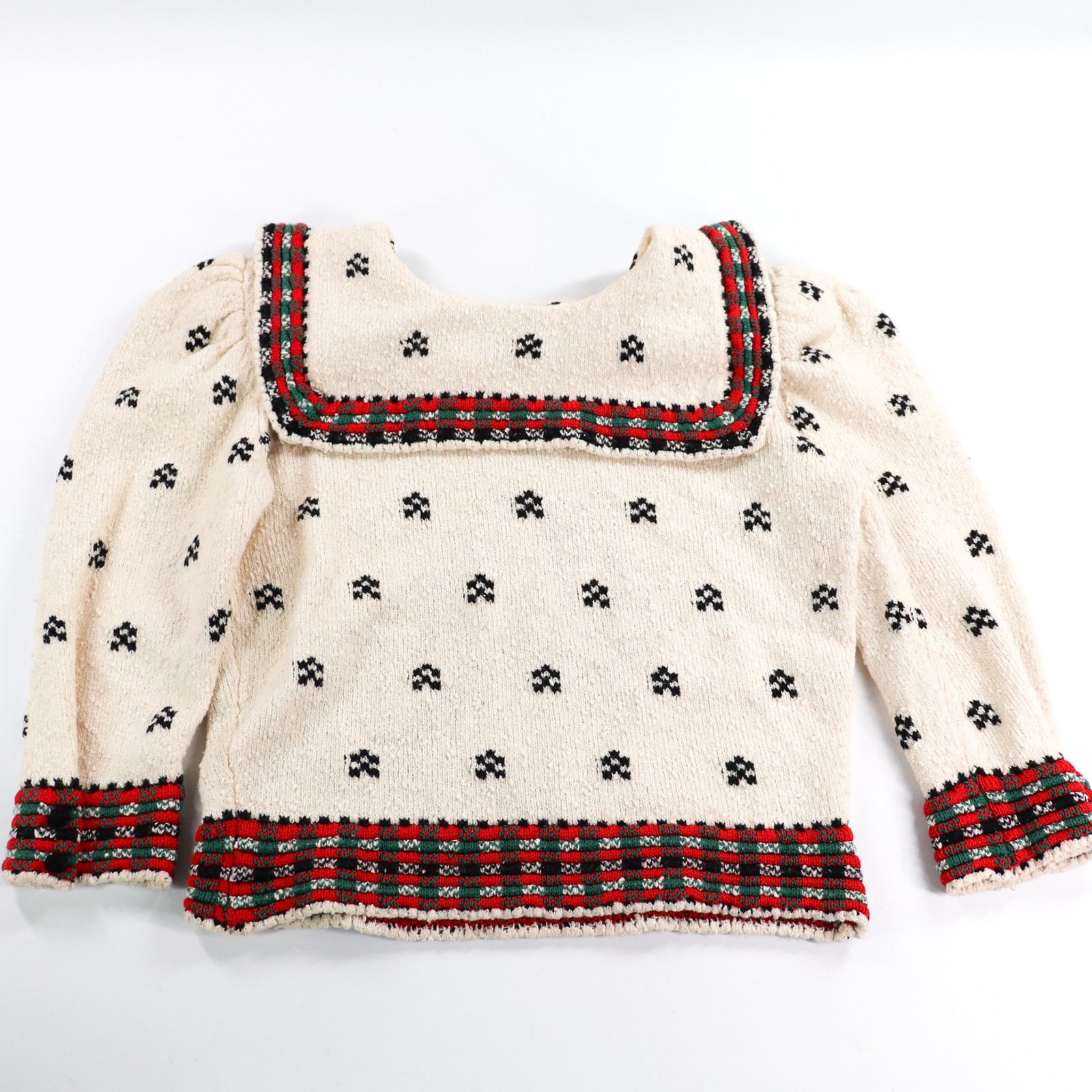 Vtg Cullinane Sweater Cropped Sz Large Basset Hound Dog Collared Christmas 1980s