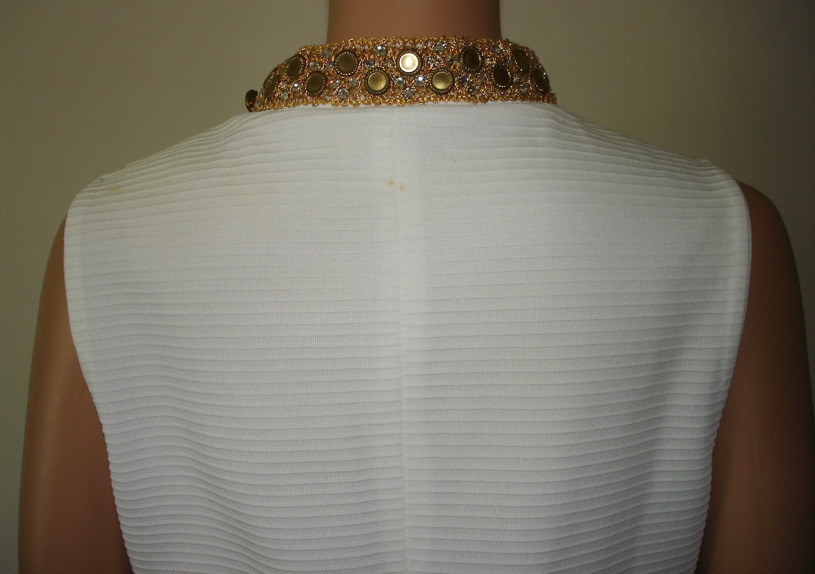 Vtg Cabot Mini Dress Rhinestone Collar & Faux Pocket Details Textured Polyester