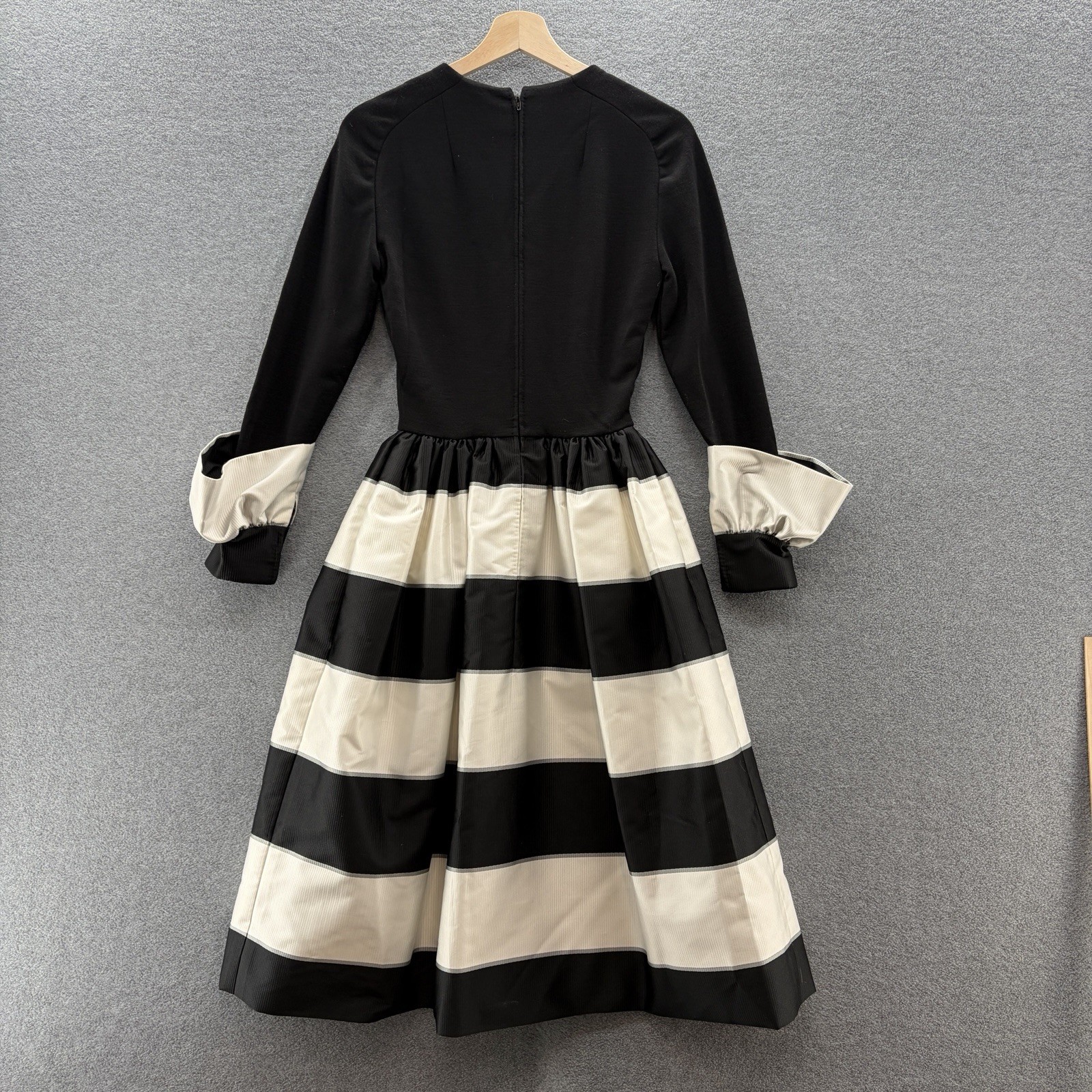 VTG 60s Pauline Trigere Dress XS Black White Stripe Party Event Fit Flare Costum