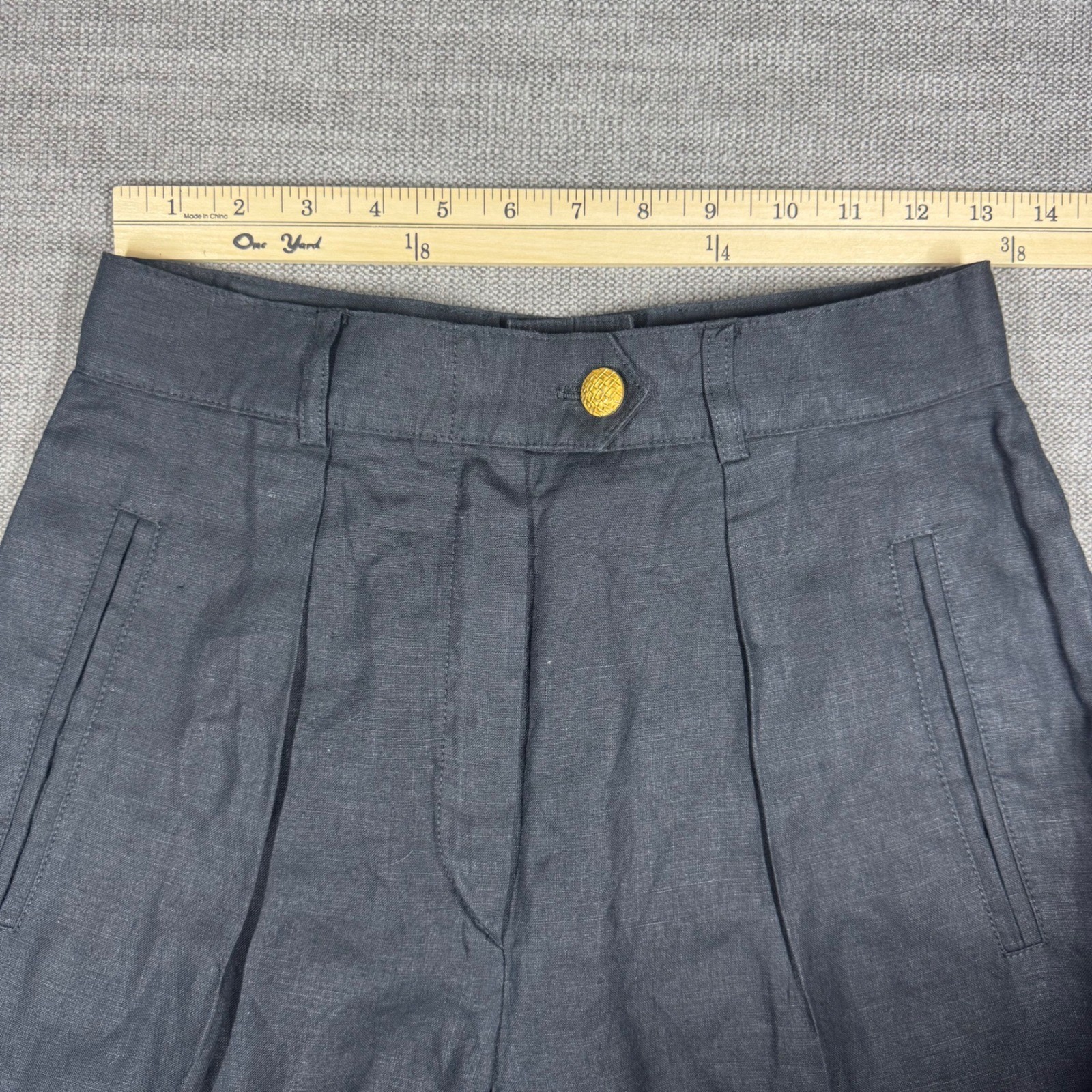 Vintage Escada Margaretha Ley Black Linen Pleated High Waist Trousers Pants 36