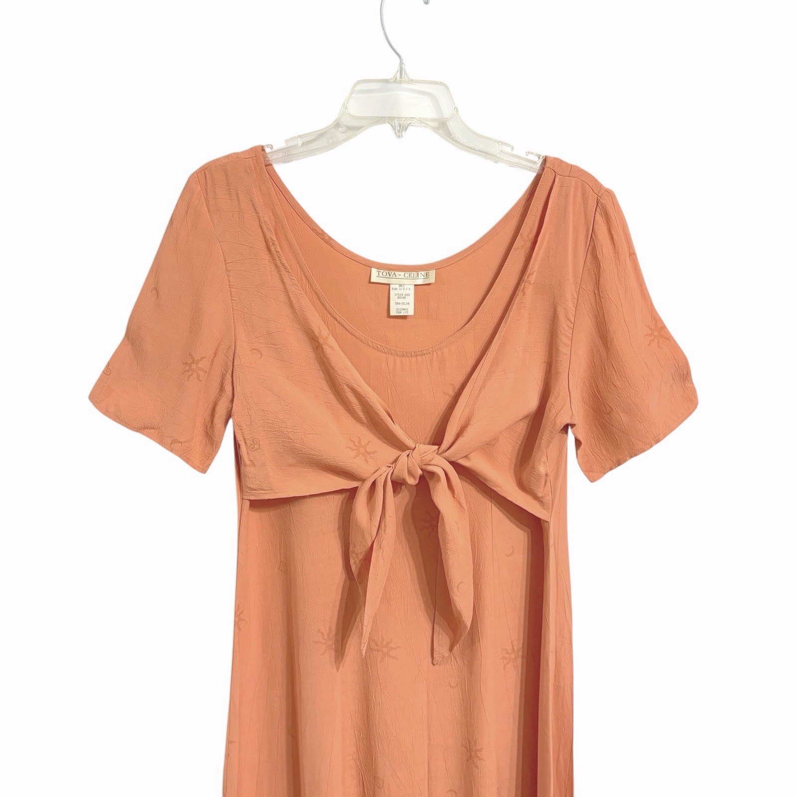 Tova Celine Vintage Celestial Print Maxi Dress M Peach Tie Front Whimsigoth