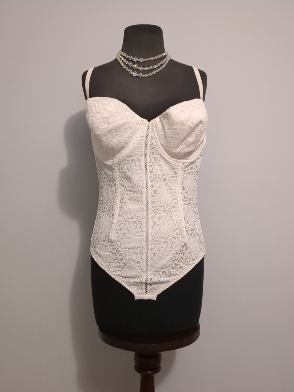 VTG Lace BODYCON BODYSUIT Nylon STRETCH SHAPER Lingerie Convertible 36-38 DDD