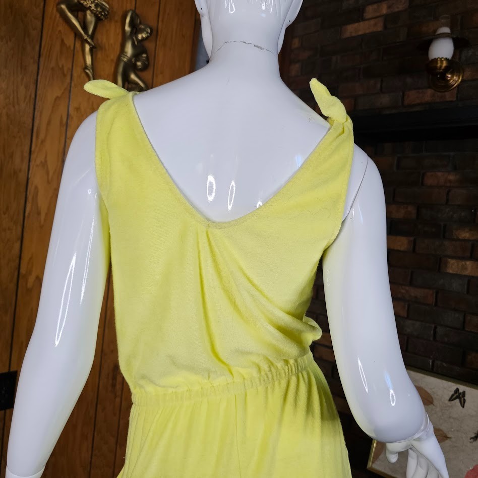 Vintage 80s Playsuit Terry Cloth Bathing Suit Coverup Cheeky Shorts Romper S/M