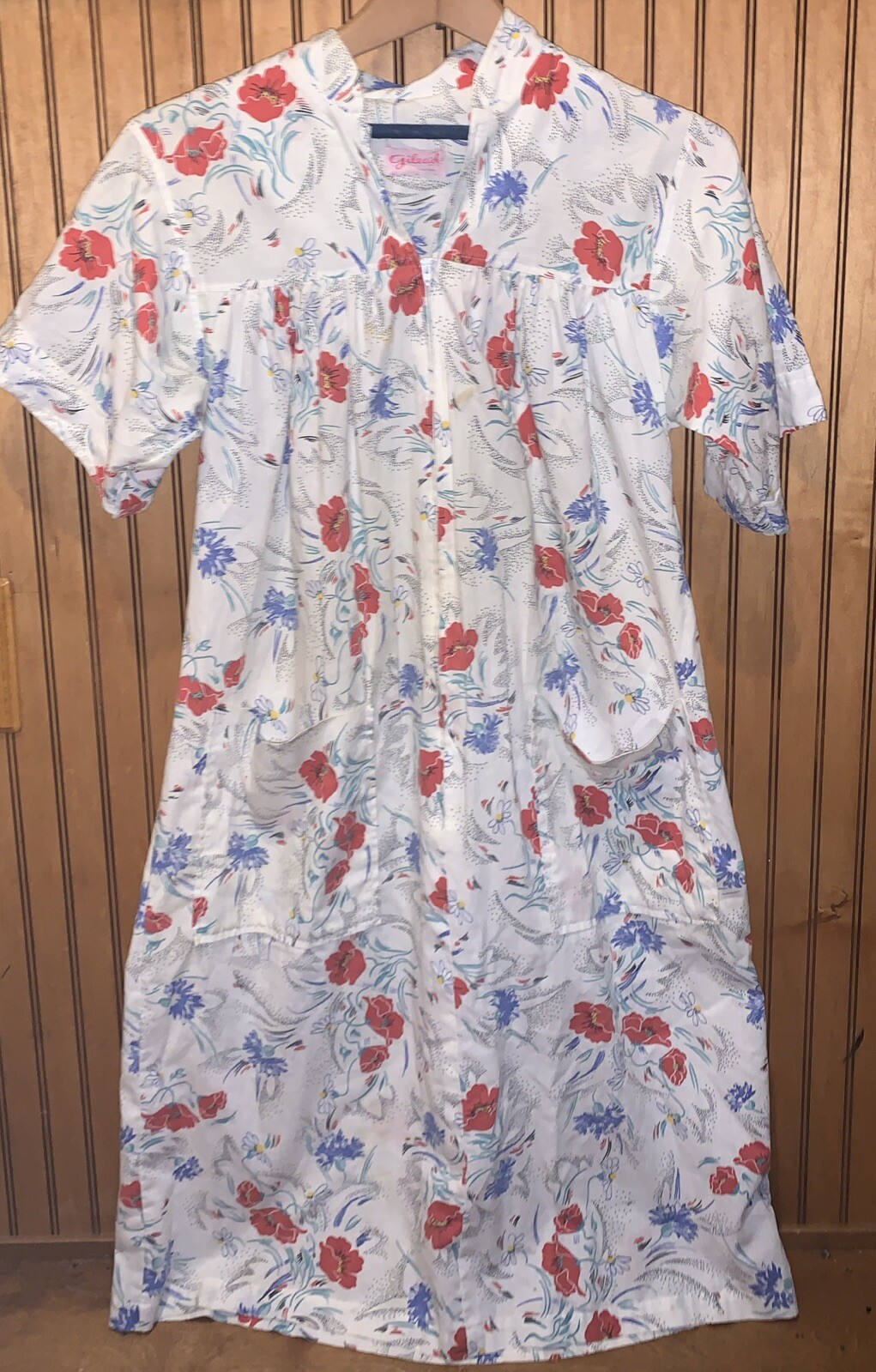 Vtg 1950’s GILEAD Mid Length NightGown/Robe Zip Up House Dress Pockets Floral