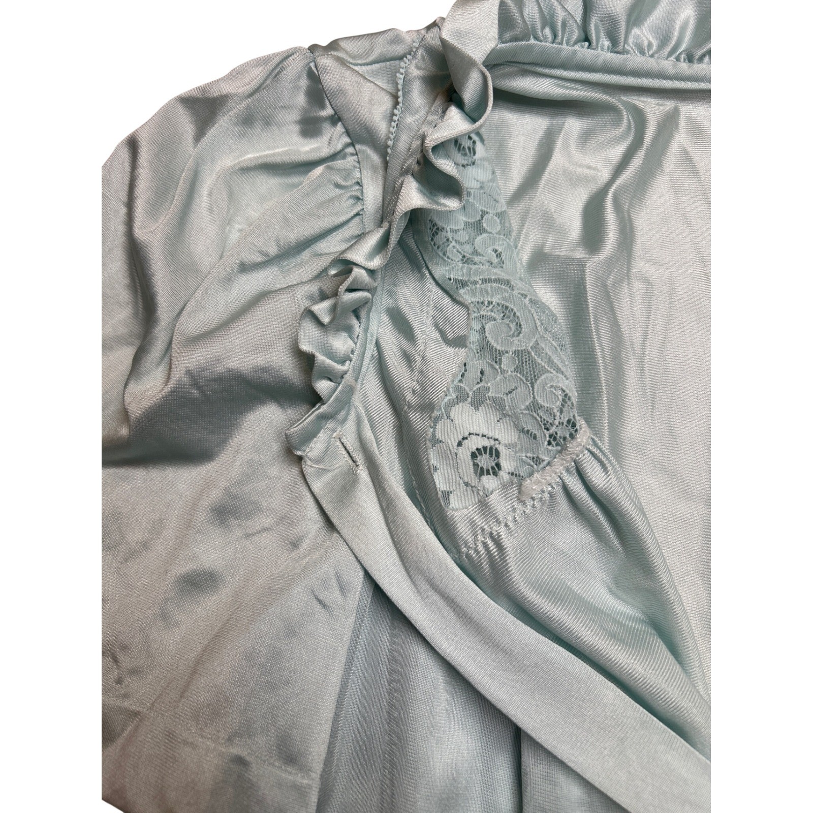 Lorraine Vintage Light Blue Lace Button Front Nightgown Housecoat Short Sleeve