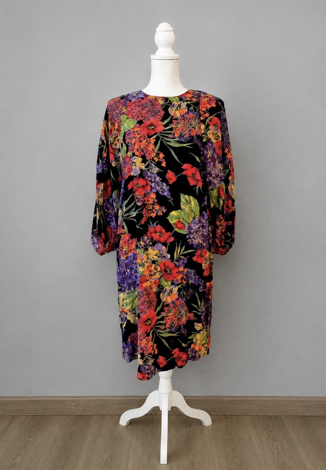Vintage Pat Argent Petites Vibrant Floral Dolman Sleeve Shift Dress Sz 14 Large