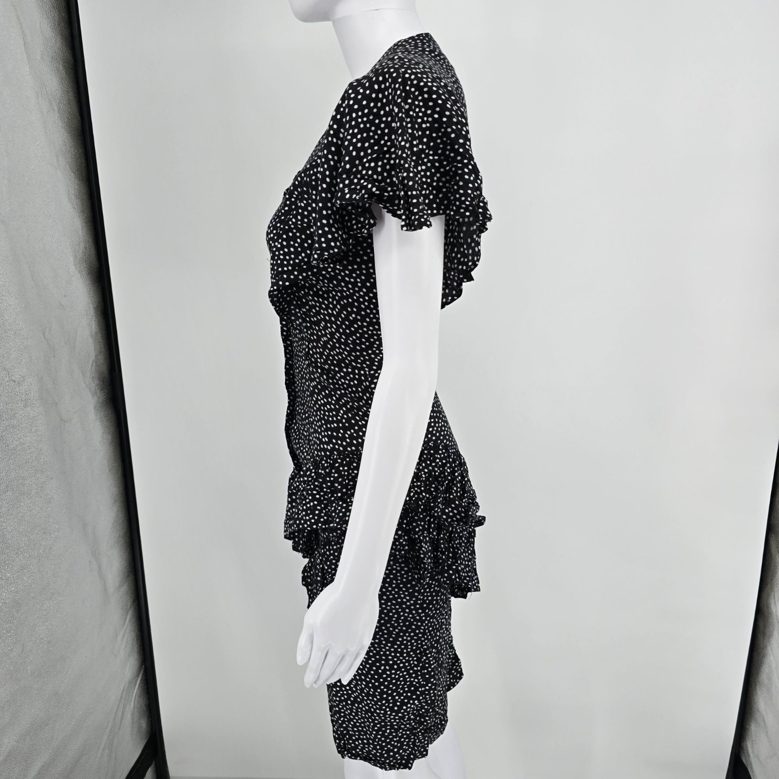Vintage 1990s Audrey Celine Black/White Dot Print Shirtwaist Day Dress (XS)