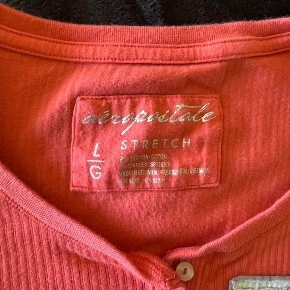 Y2K vintage orange Aeropostale embroidered logo henley short sleeve top mcbling