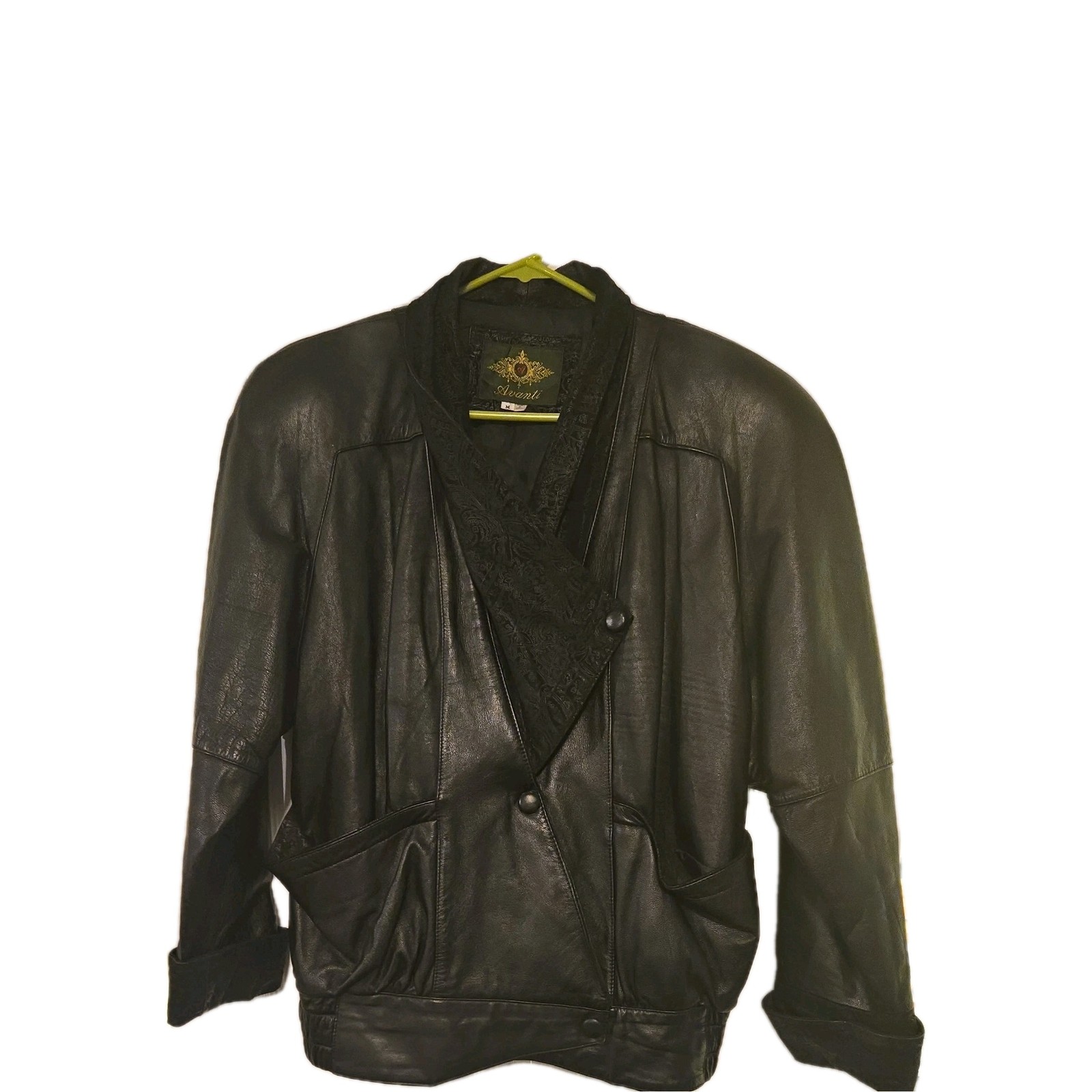 Vtg Avanti 100% Leather Moto Jacket Womens Biker Medium Black Paisley