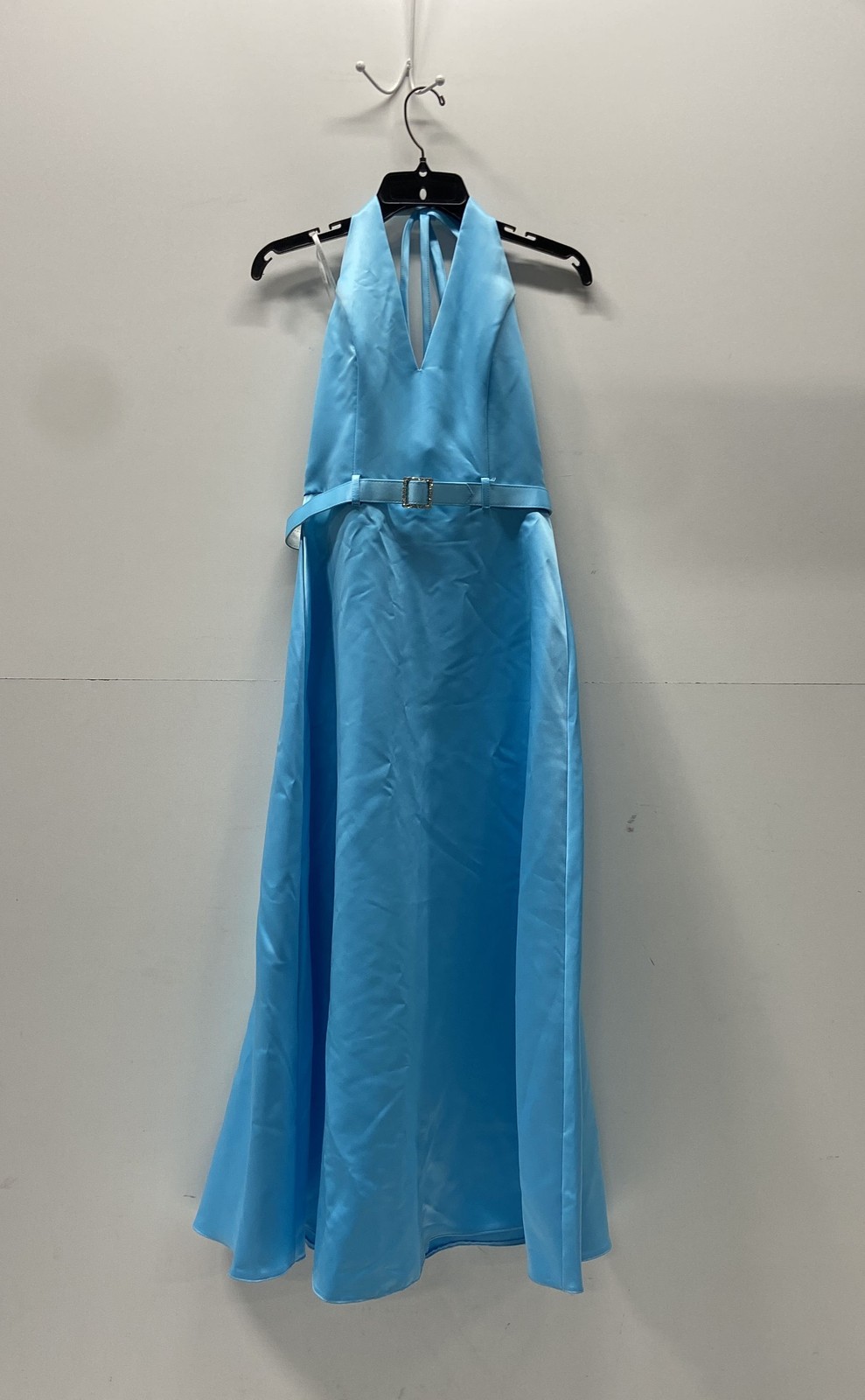 Scott McClintock Women&rsquo;s Blue Satin Halter Evening Gown Rhinestone Buckle Y2K 8