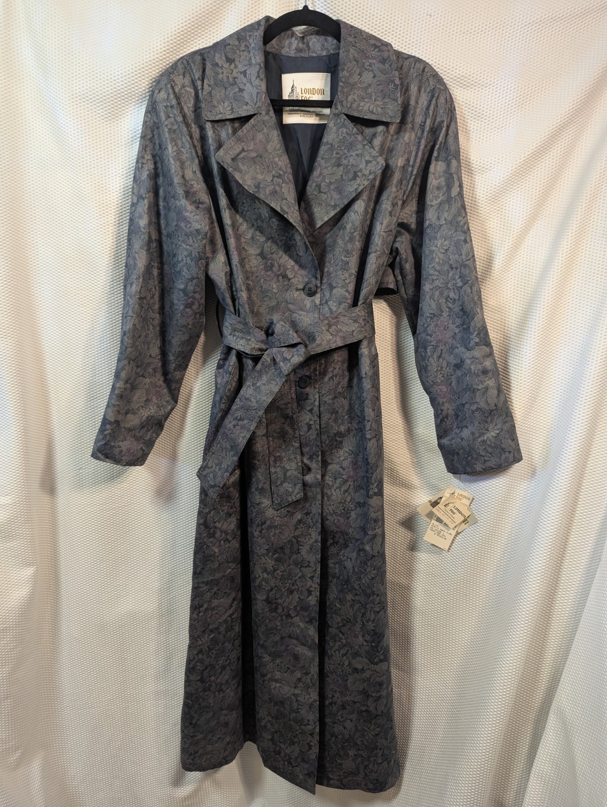 New Old Stock Vintage London Fog Floral Teflon Trench Rain Coat Size 8 Regular