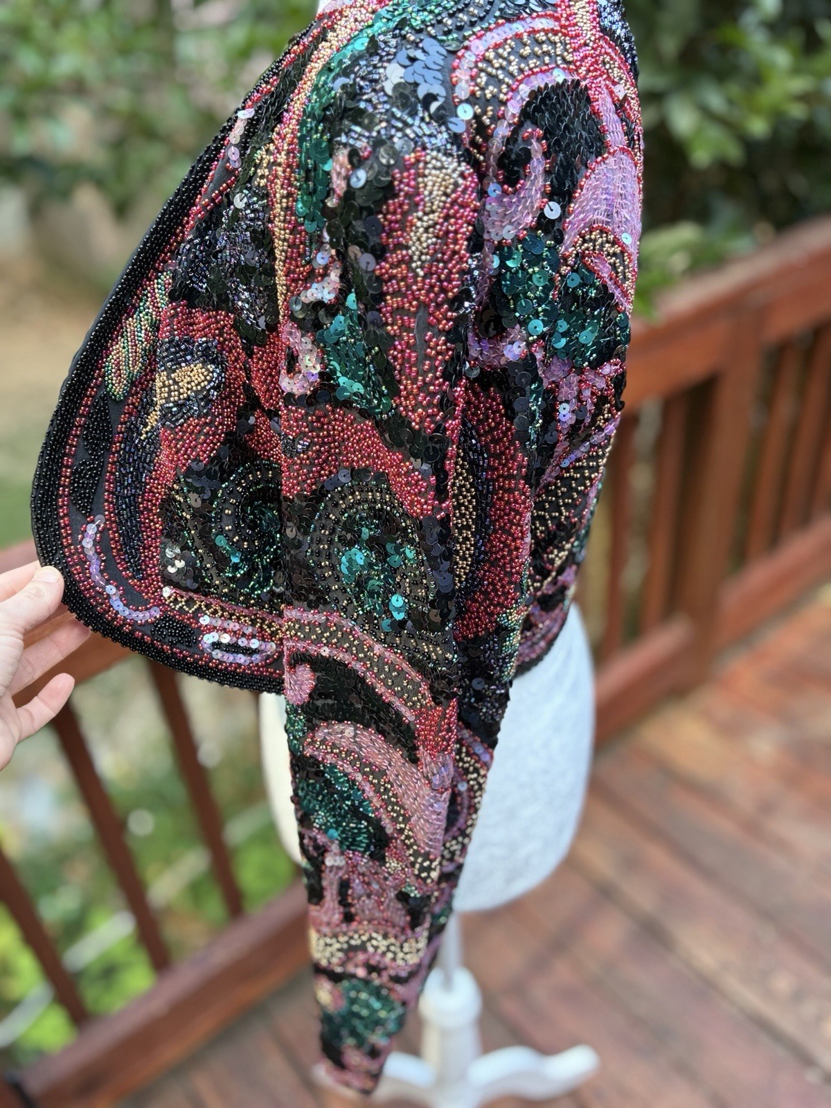 Vntg ‘80s A.J. Bari Silk Beaded Sequin Cropped Bolero Jacket S MFormal Cocktail