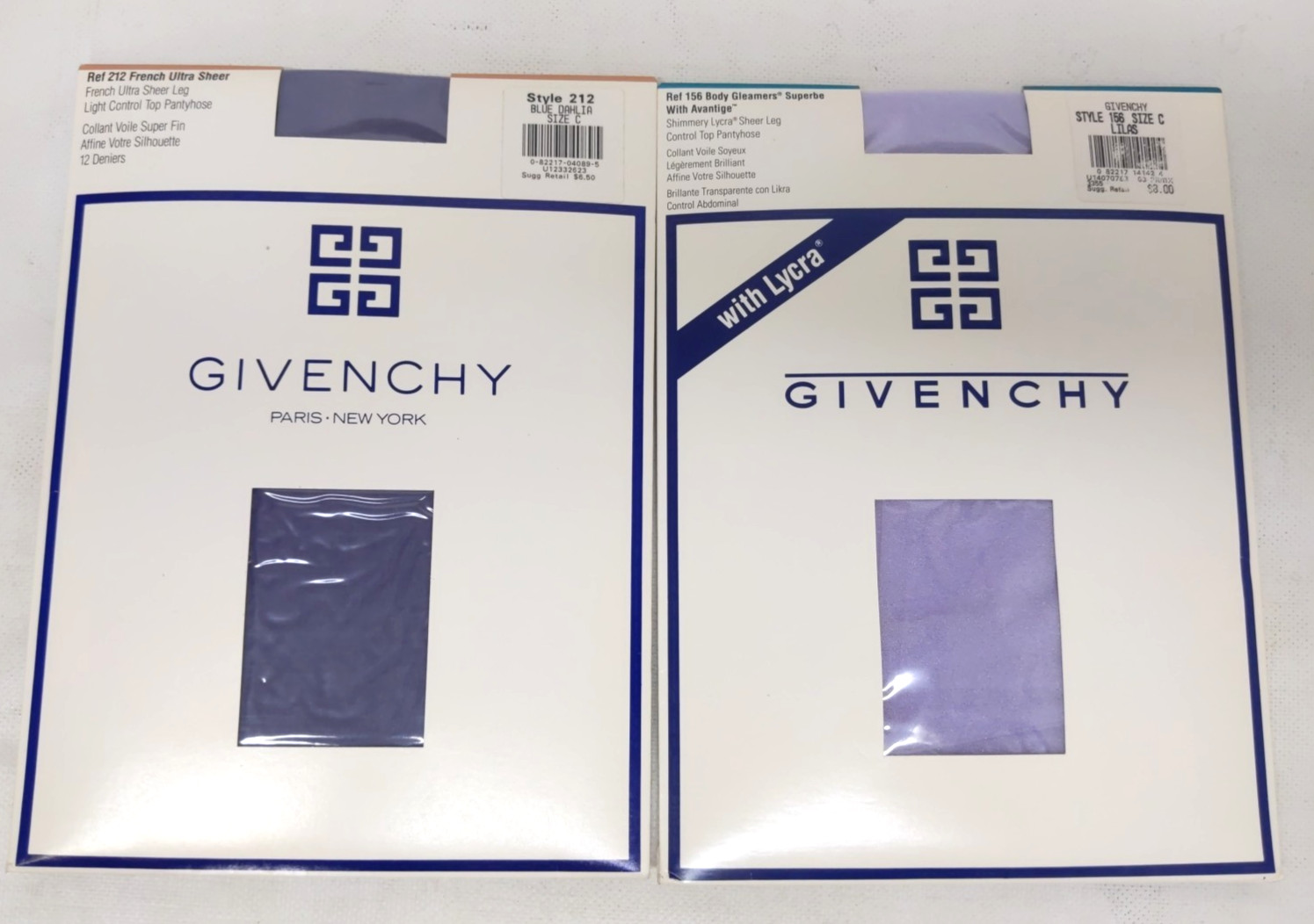 2 Pr VTG NEW GIVENCHY C Pantyhose Body Gleamer Lilac & French Ultra Sheer Blue