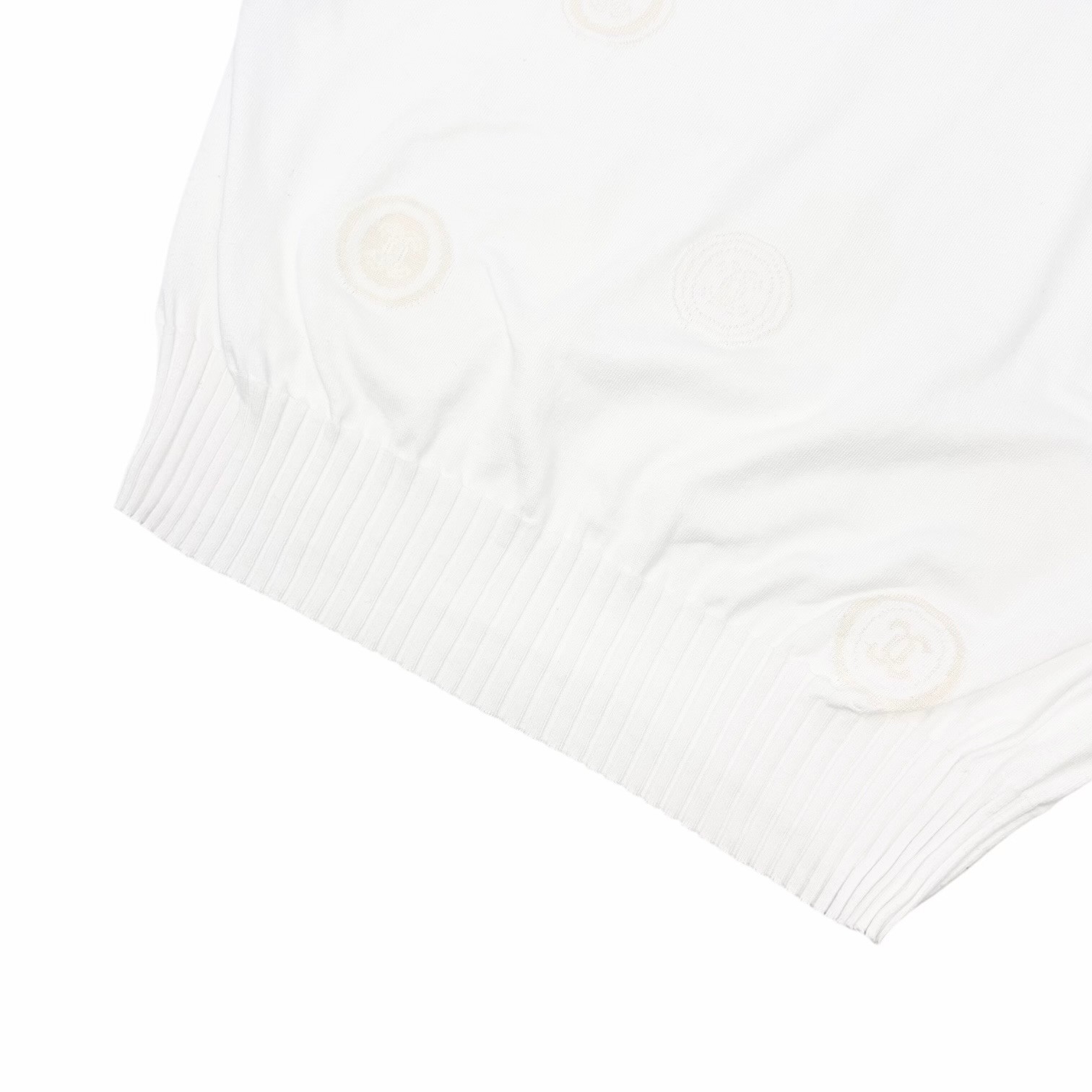 CHANEL Vintage 01P CC Logo Stamp Knit Sweater Top #46 White Pullover 902032