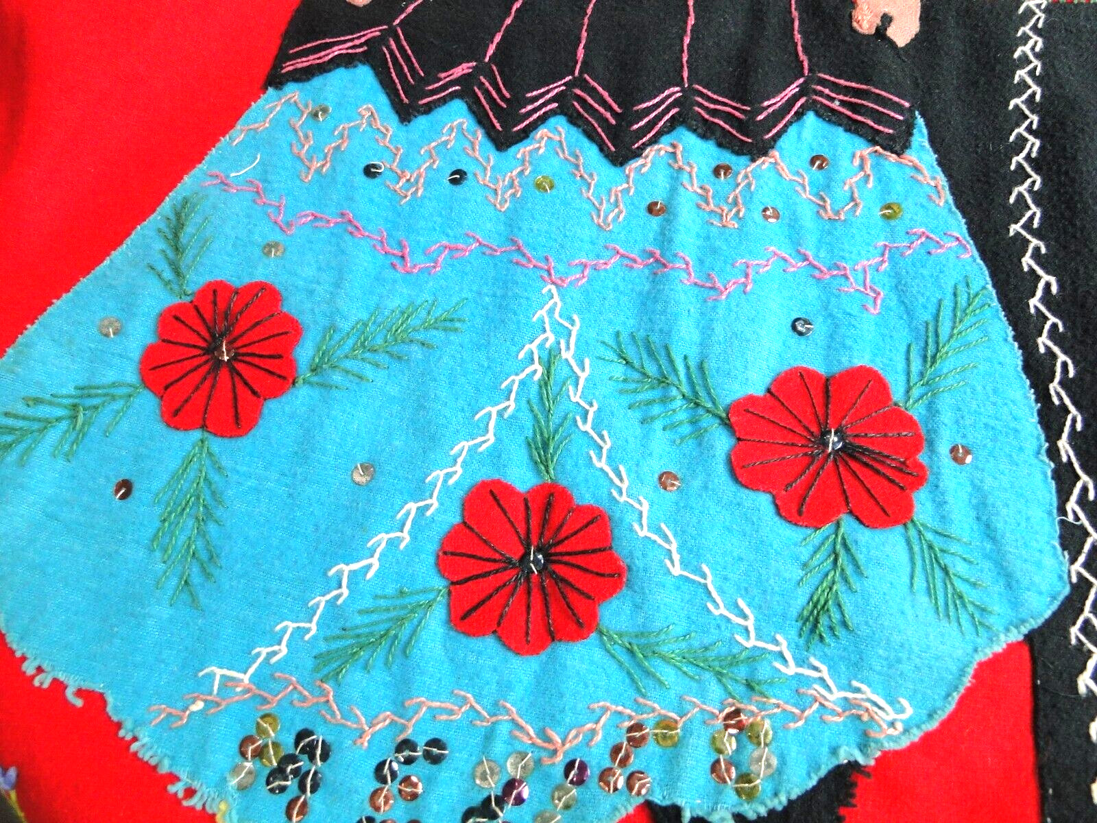 Vintage 40s jacket Wool Medium LOPEZ MEXICO Embellished FELT Couple On Back Red