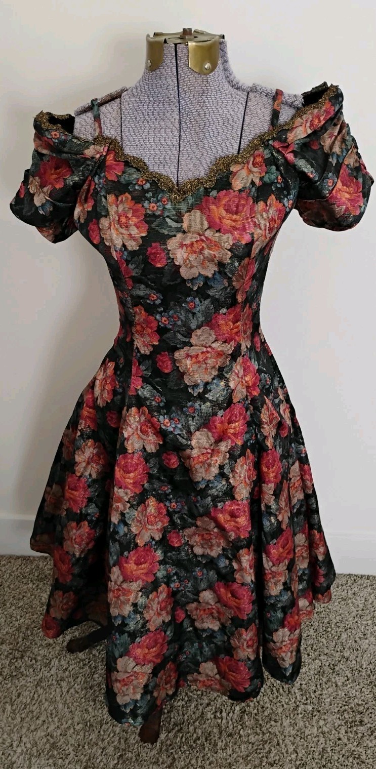 Vtg 90&rsquo;s Karen Lucas Niki Dress Floral Cottage Off Shoulder Formal Y2k XS
