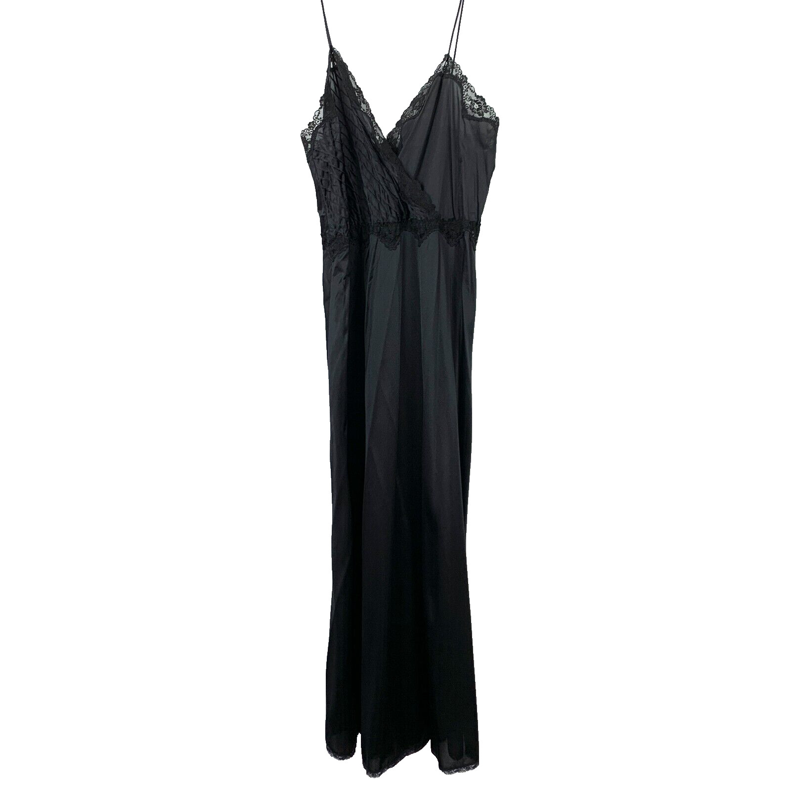 Vintage Jenelle of California Black Long Lace Nightgown Nylon Tricot