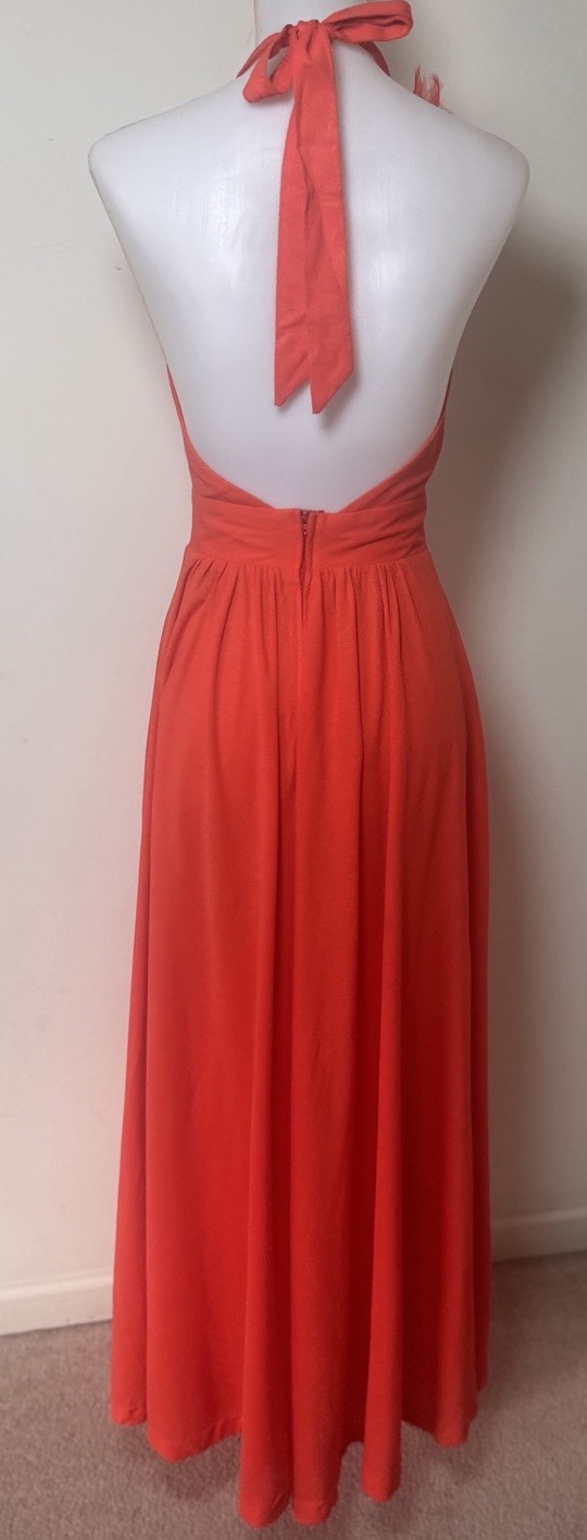 VTG Climax by David Howard Feather Neck Halter Dress Womens Size 5/6 Coral