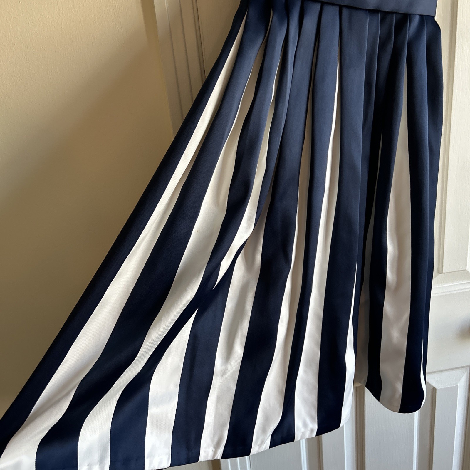 Vintage 80s Strapless Pleated Navy White Party Cocktail Evening Dress Size 4