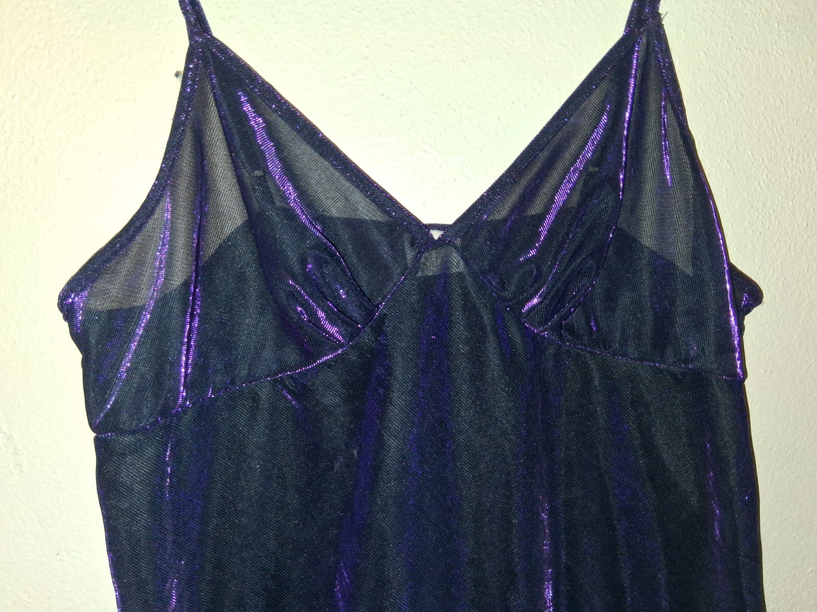 Vintage Gilligan O&rsquo;Malley Purple Sheer Metallic Babydoll Lingerie Size XL