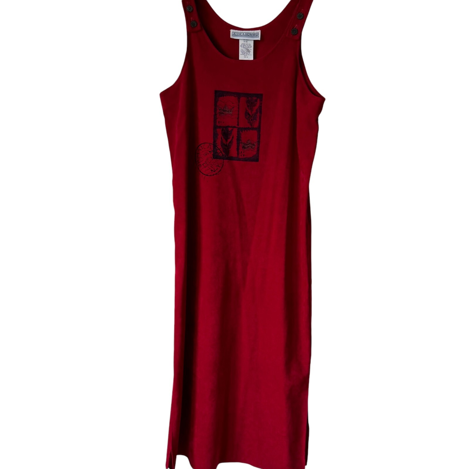 Vtg Sm 90&rsquo;s Y2K Jessica Howard Maxi Jumper Pinafore Apron Sheath Dress NOS Red