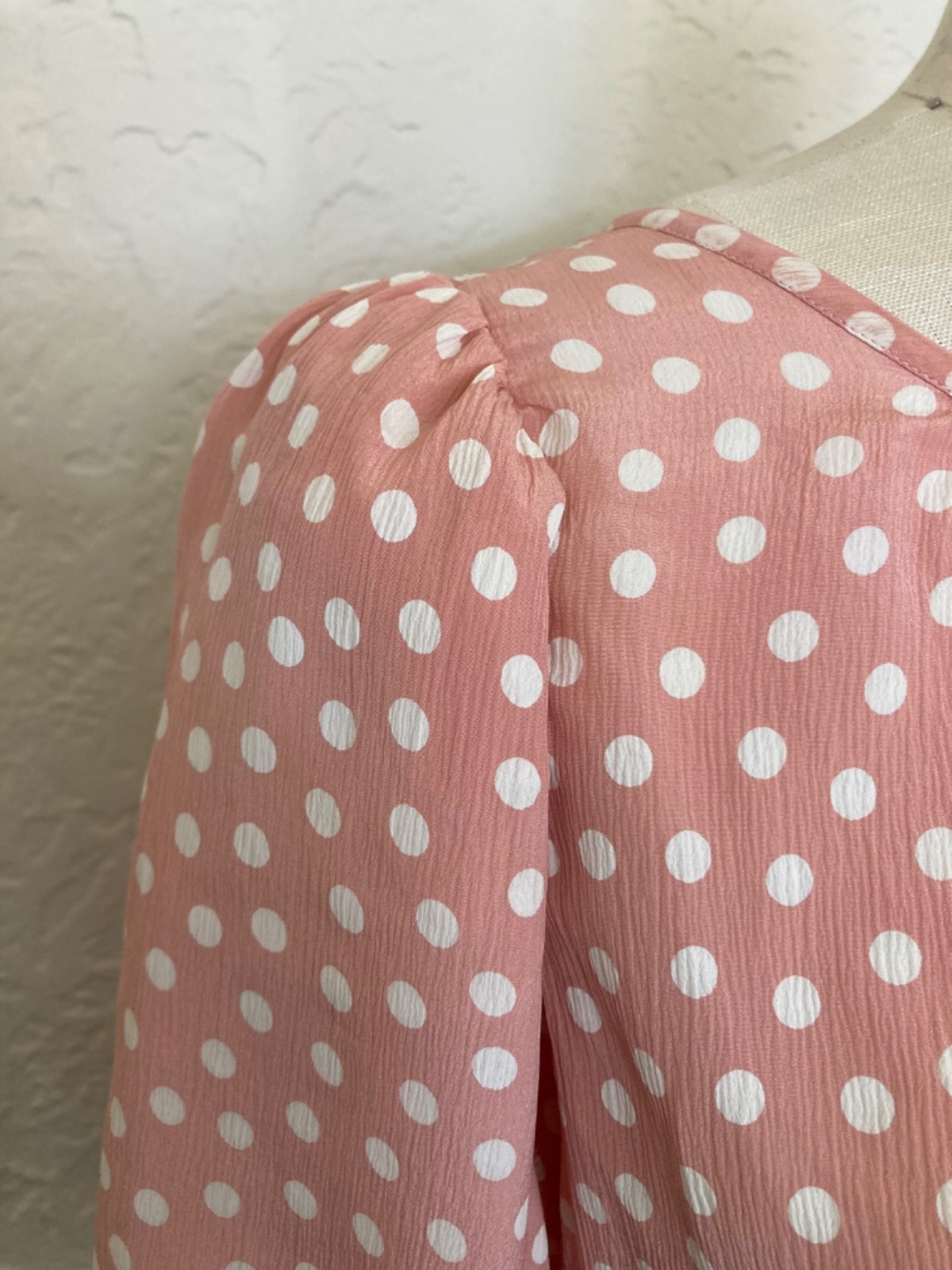 🇫🇷Vtg Yves Saint Laurent Polka Dot Pink Dress Puff Blouson Sleeve France Sz.36