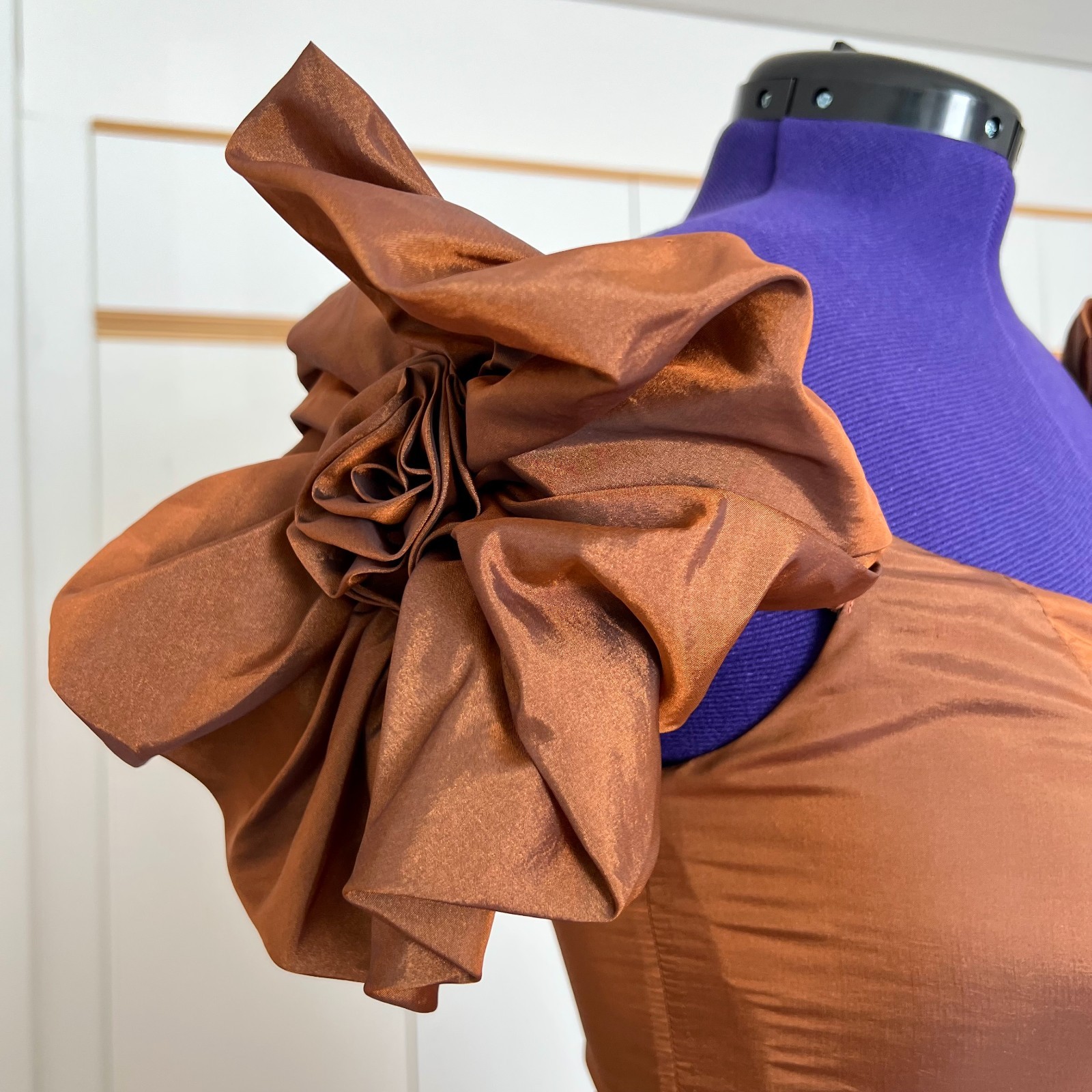 1980s JOHN CHARLES Taffeta Off Shoulder Cocktail Party Dress Basque Waist Prom