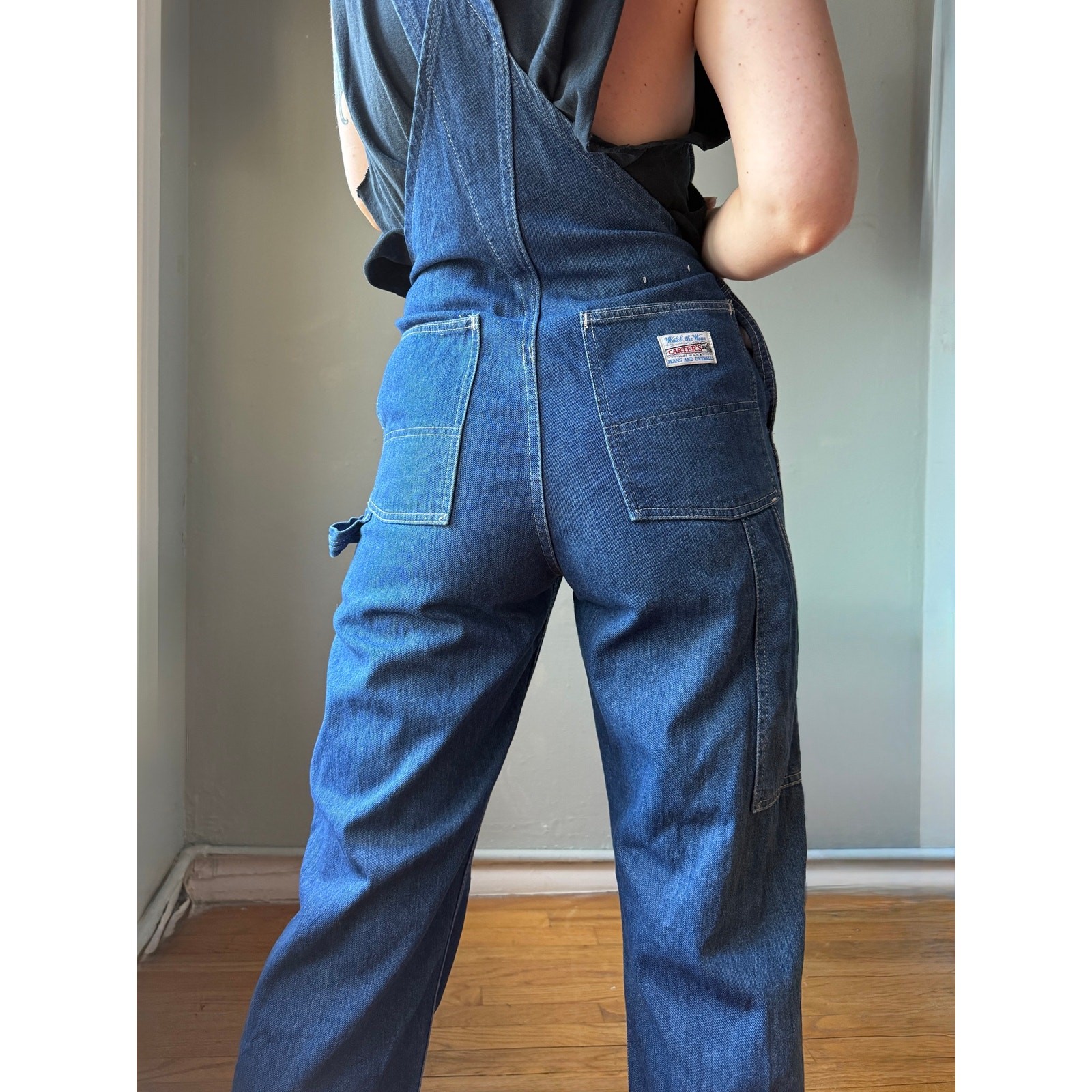 Vintage 70s Carters Denim Overalls | Patched Workwear Carpenter Coveralls | 28&Prime;
