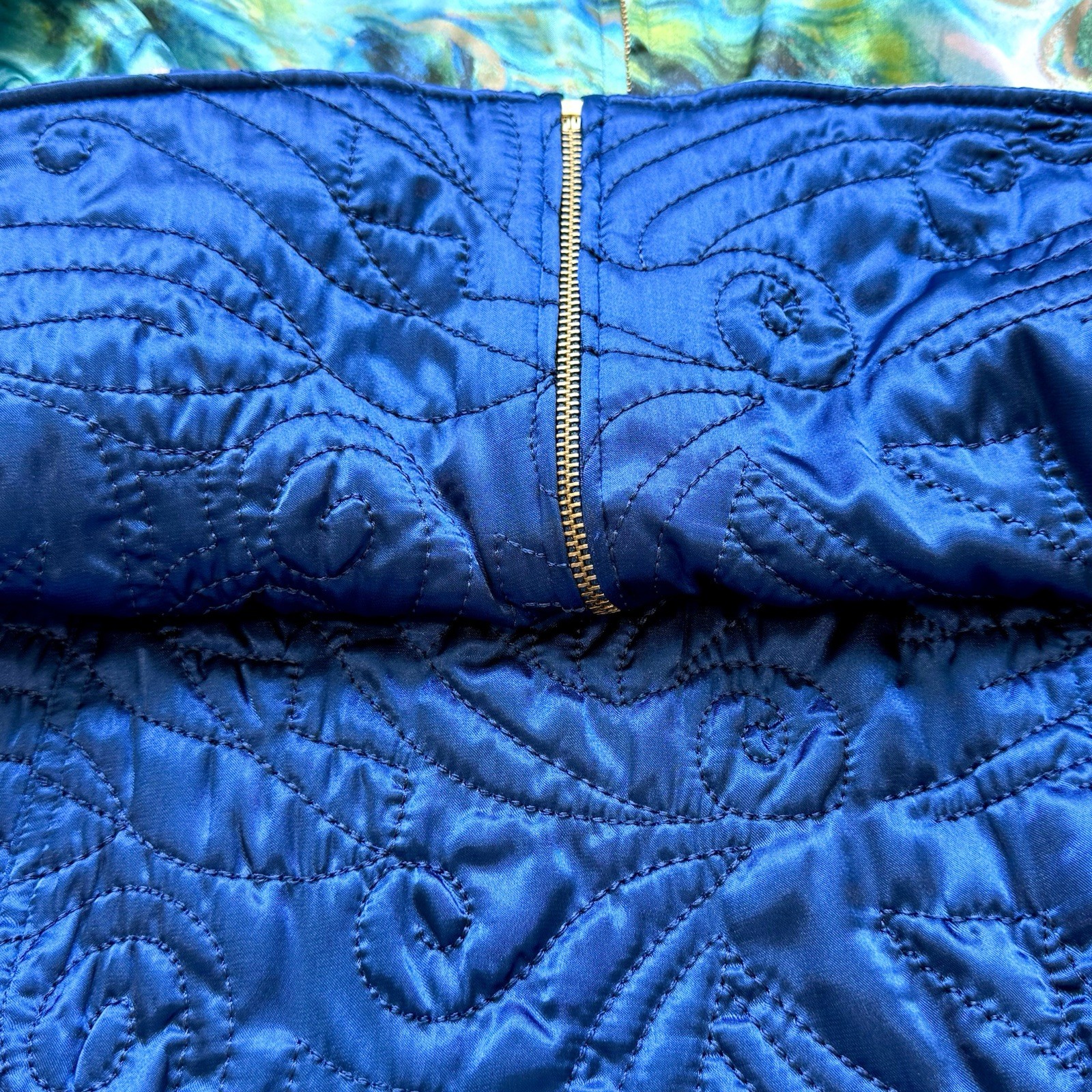Vintage Reversible Peacock Feather Quilted Jacket Wearable Art Womens XL 80s 90s