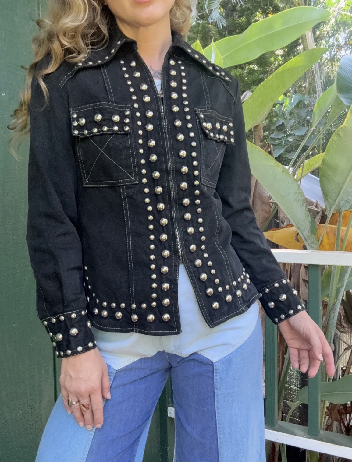 1970s Gina Teresa Black Denim Studded jacket XS/S Roncelli Style
