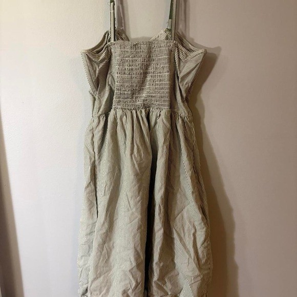 2000s American Eagle Olive Green Striped Sundress Cottagecore Smocked Back sz 2