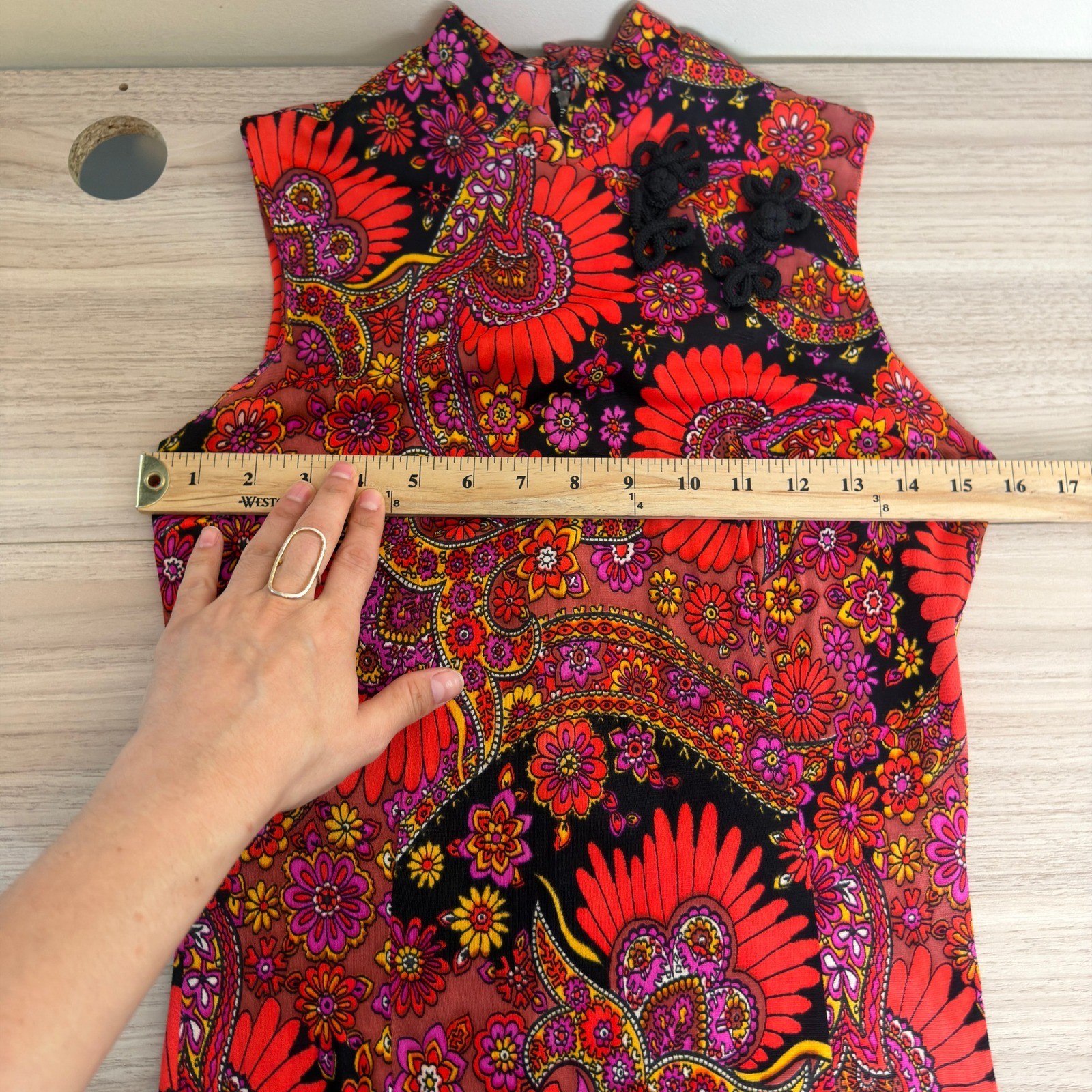 Vintage 60s Psychedelic Cheongsam-style Column Paisley Maxi Dress XS Good