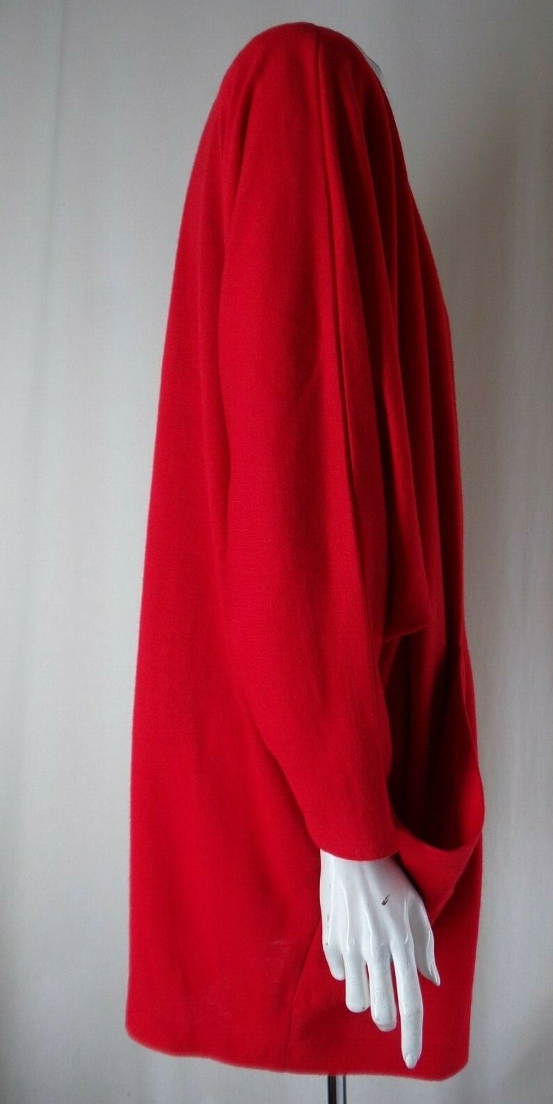 ARTHUR MAX L Jacket Cardigan Dolman Drape Red Wool Jersey Open USA Vtg 80s